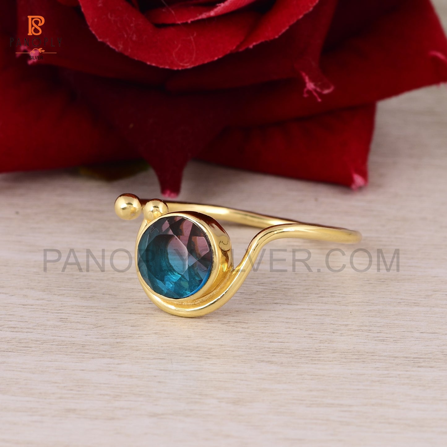 Alexandrite 925 Silver Adjustable Gold Plated Ring