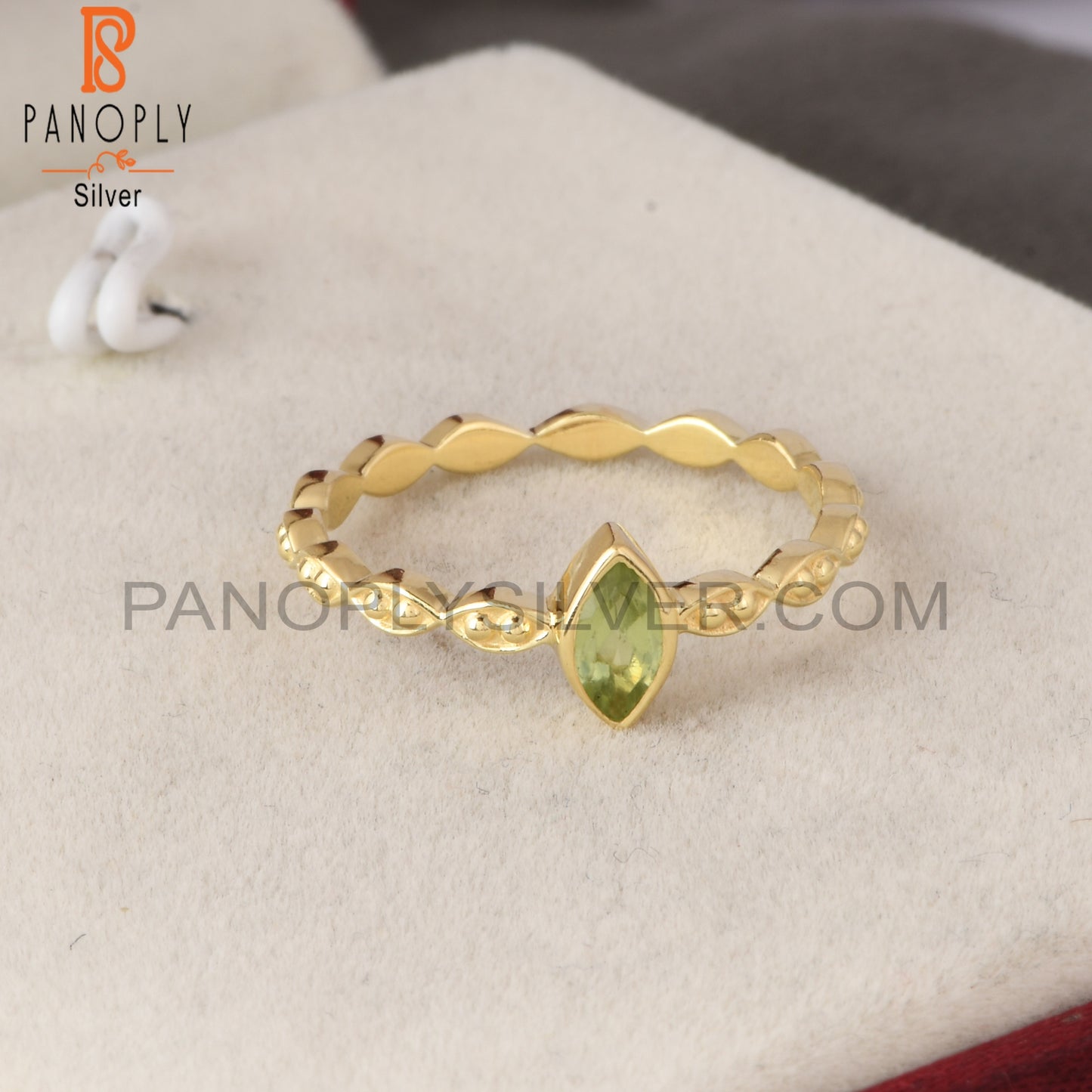 18K Gold Marquise Silver Peridot Marquise Cut Rings