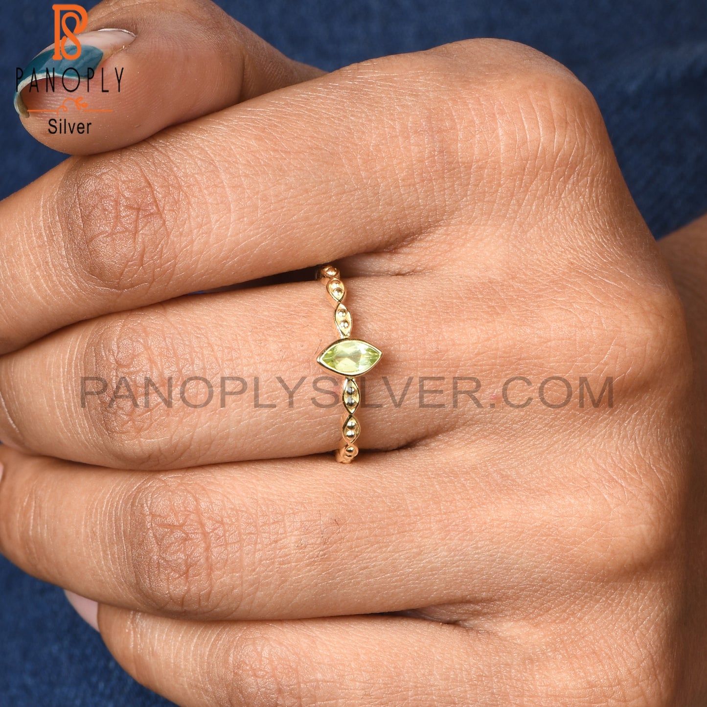 18K Gold Marquise Silver Peridot Marquise Cut Rings