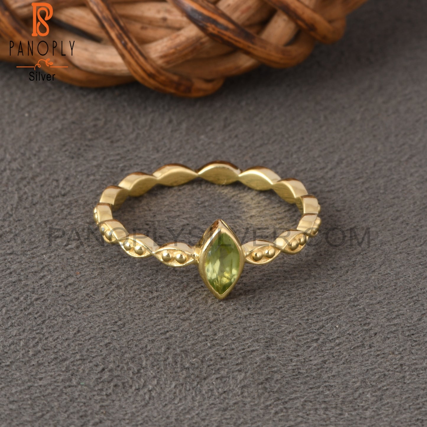 18K Gold Marquise Silver Peridot Marquise Cut Rings