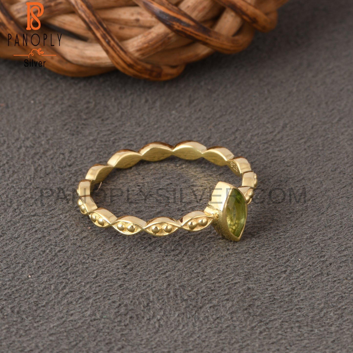 18K Gold Marquise Silver Peridot Marquise Cut Rings