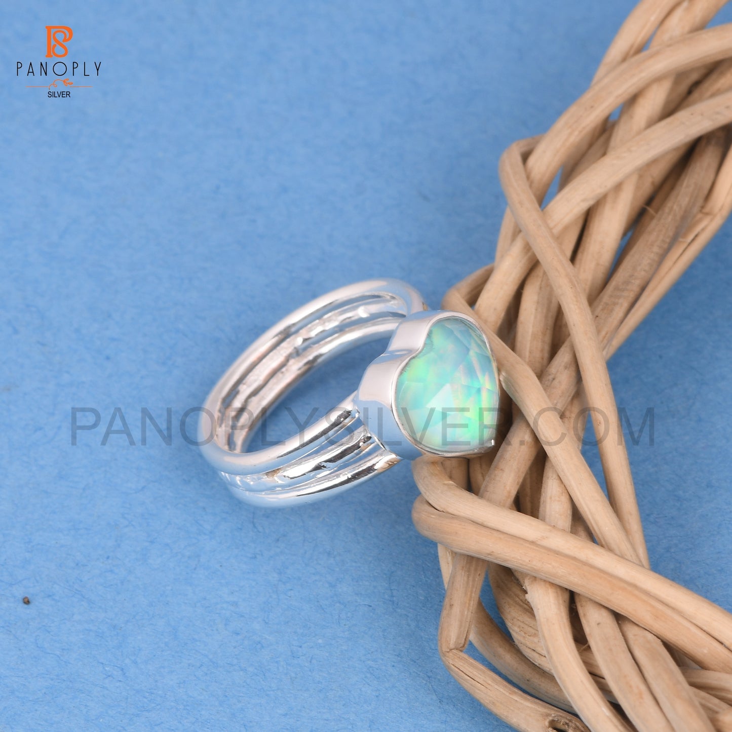Aurora Opal Sky Doublet Heart 925 Silver Ring