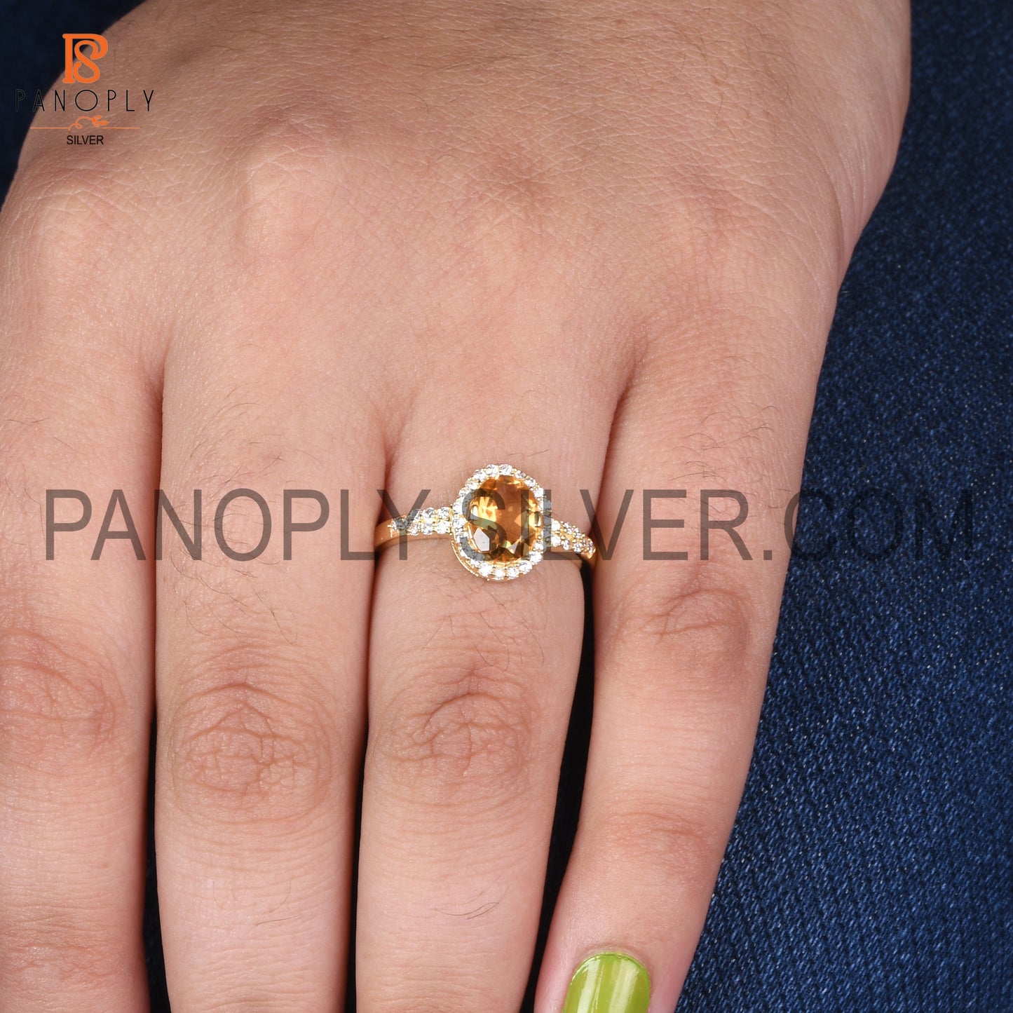 Citrine Ans CZ Gemstone 18k Gold Plated Wedding Band Ring