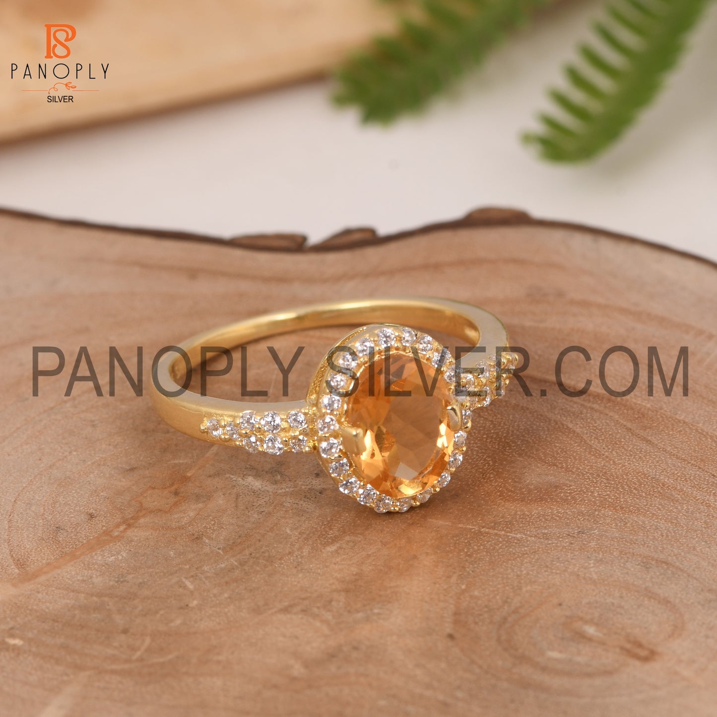 Citrine Ans CZ Gemstone 18k Gold Plated Wedding Band Ring