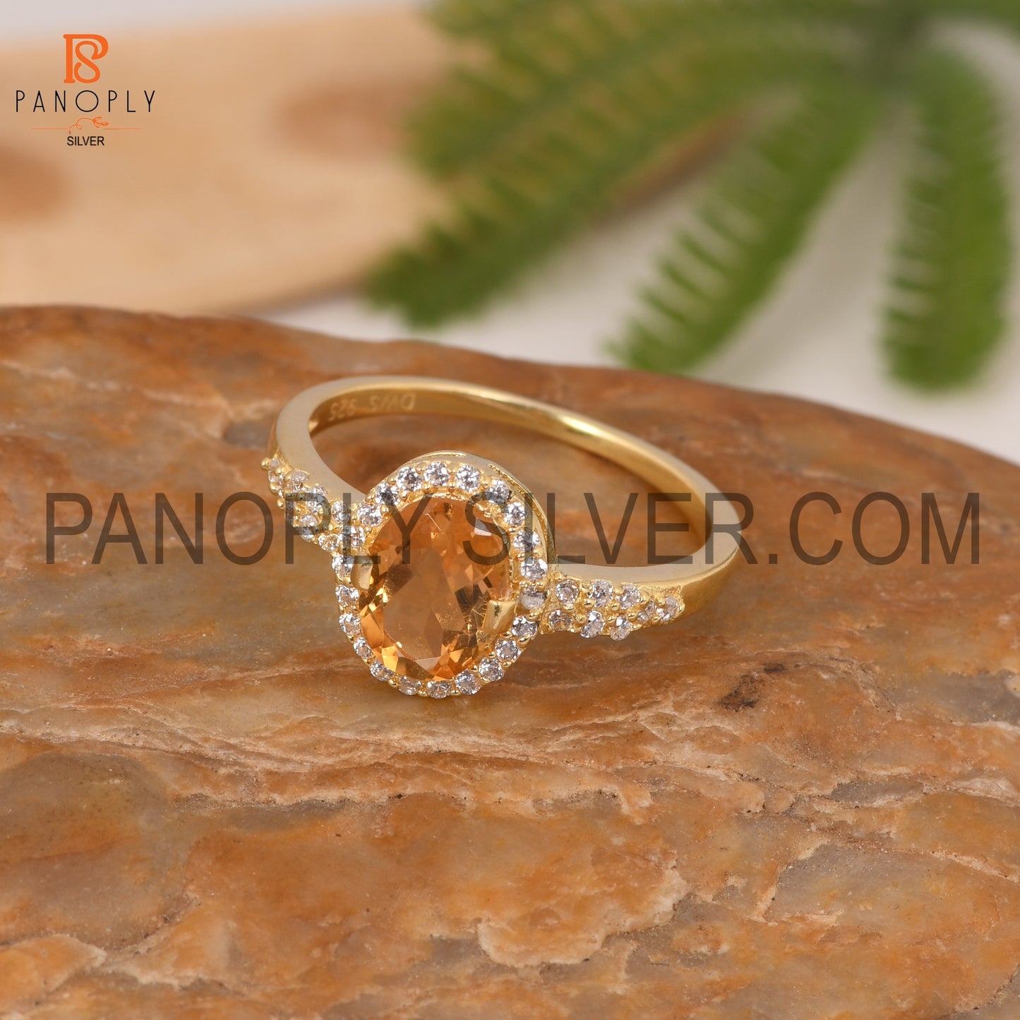Citrine Ans CZ Gemstone 18k Gold Plated Wedding Band Ring