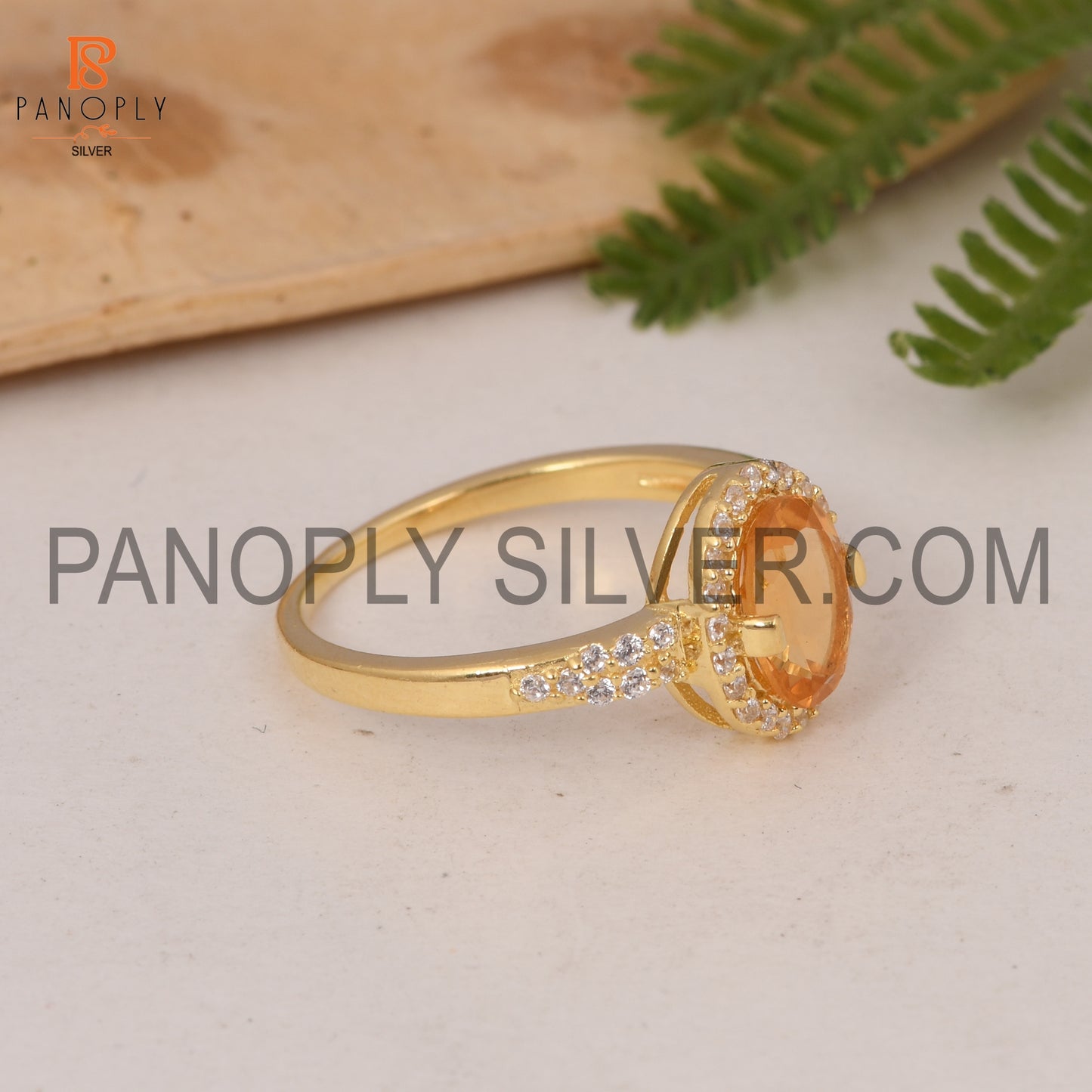Citrine Ans CZ Gemstone 18k Gold Plated Wedding Band Ring