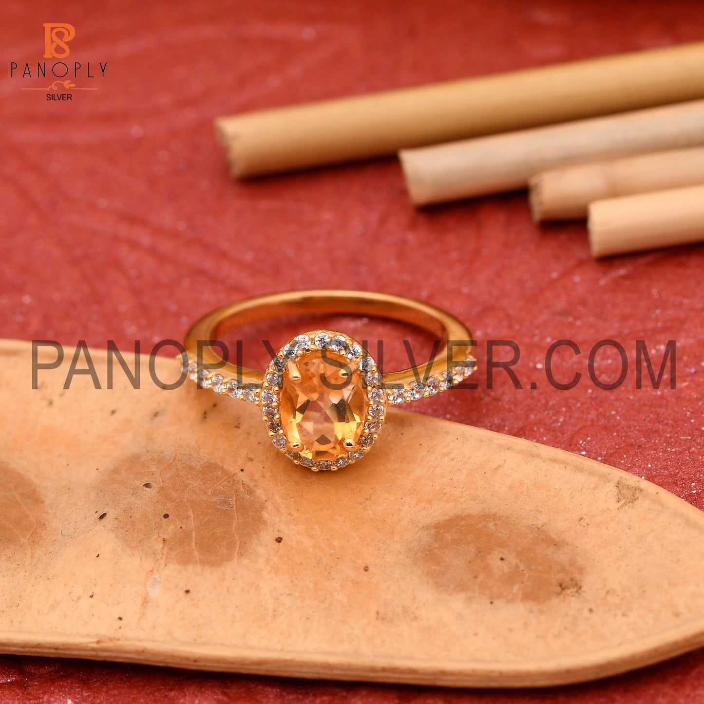 CZ Studded Citrine Gem Hello Wedding Sparking Ring