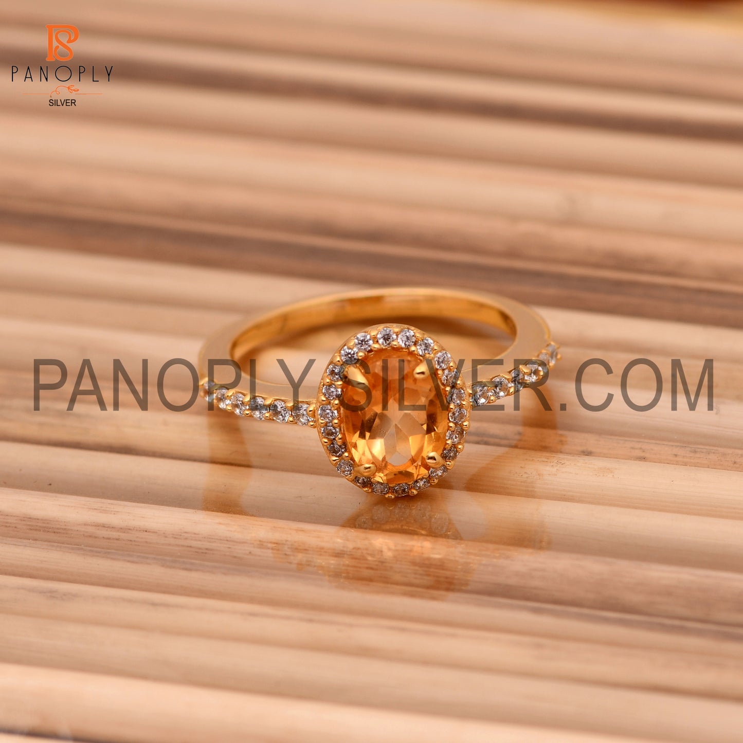 CZ Studded Citrine Gem Hello Wedding Sparking Ring
