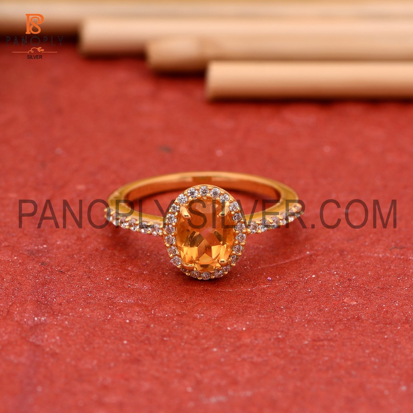 CZ Studded Citrine Gem Hello Wedding Sparking Ring