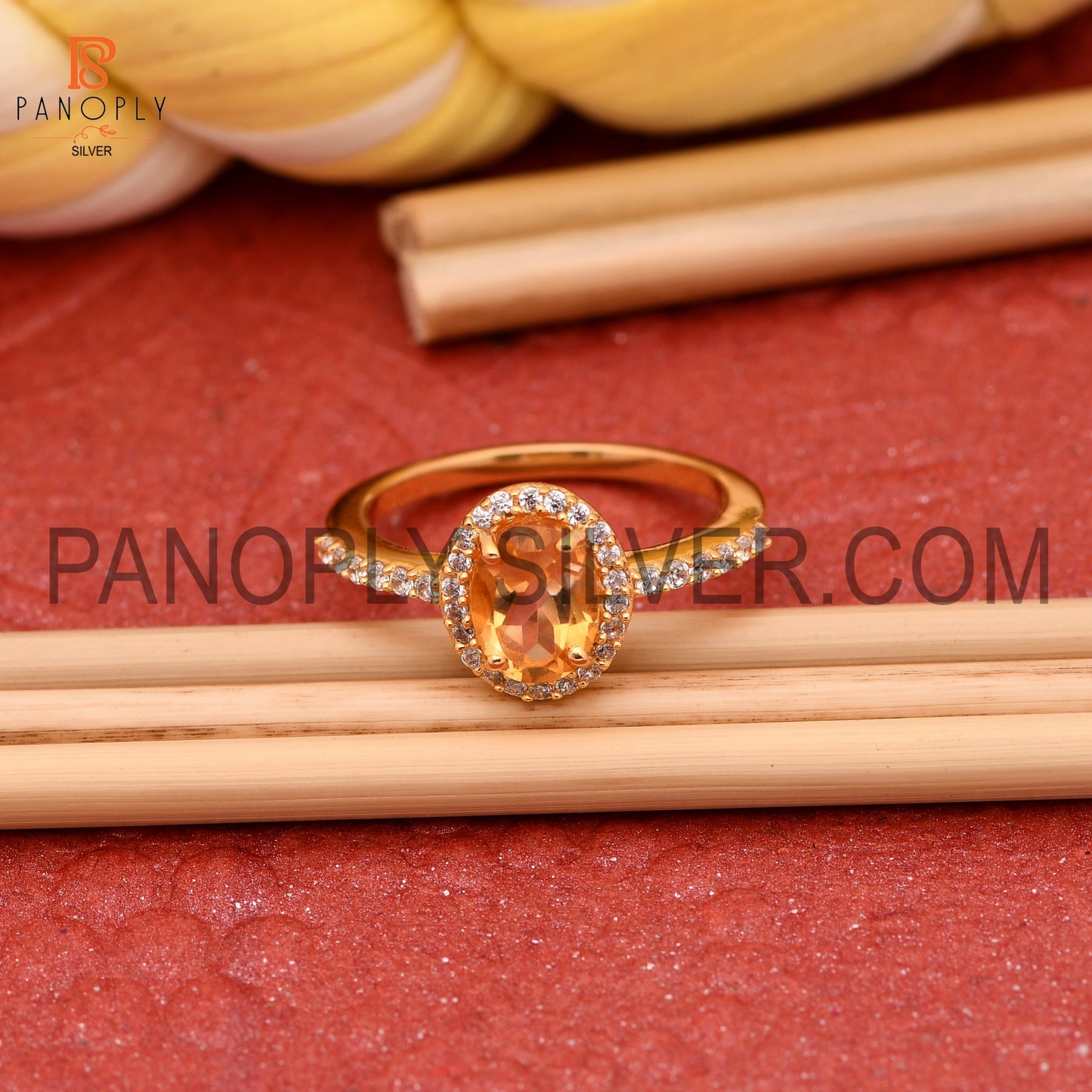 CZ Studded Citrine Gem Hello Wedding Sparking Ring