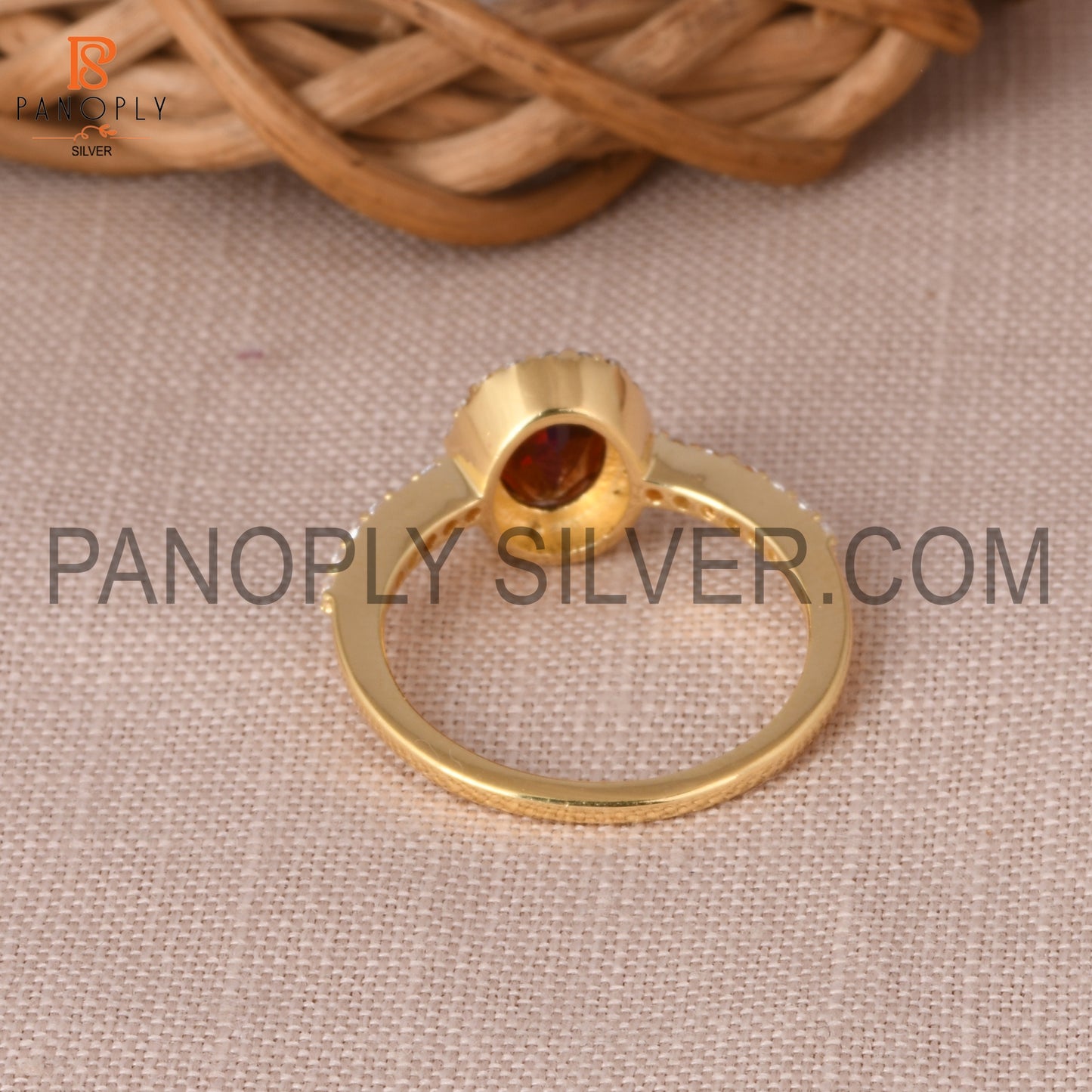 CZ Studded Garnet Gem Hello Wedding Ring