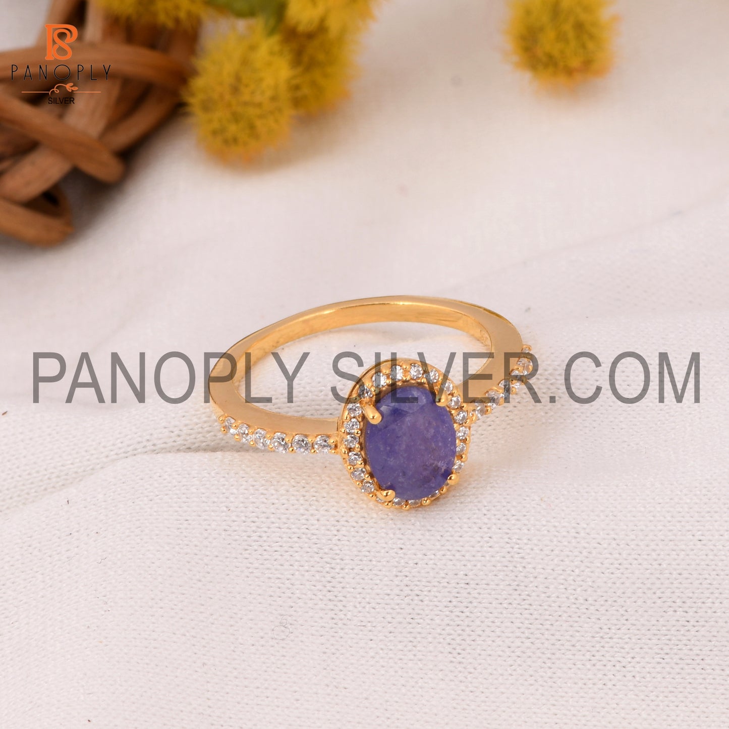 CZ Studded Garnet Tanzanite Hello Engagement Ring