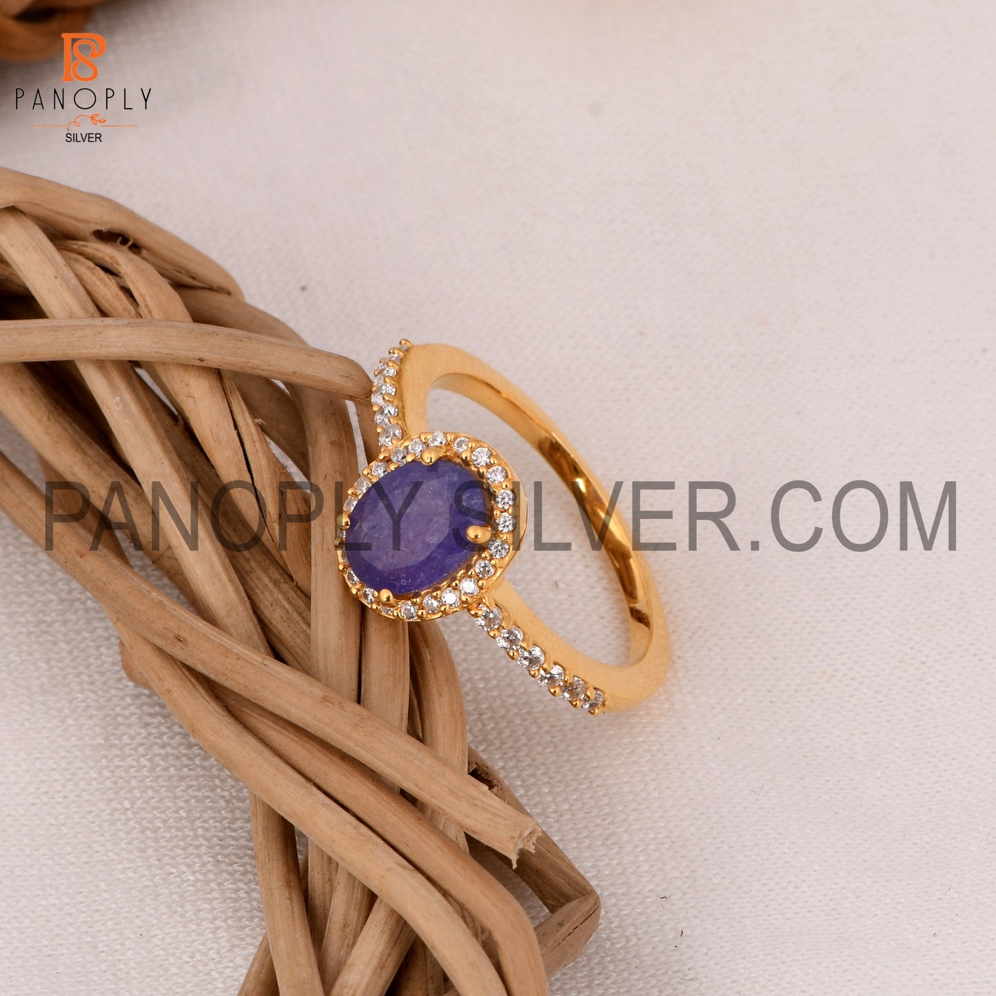 CZ Studded Garnet Tanzanite Hello Engagement Ring