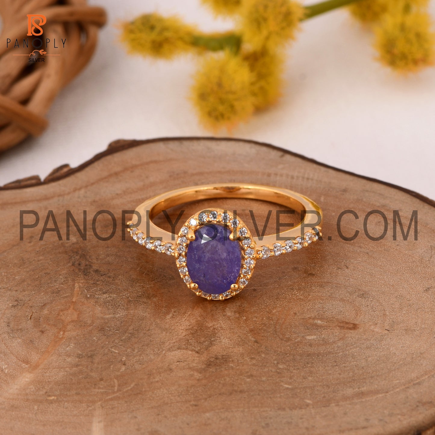 CZ Studded Garnet Tanzanite Hello Engagement Ring