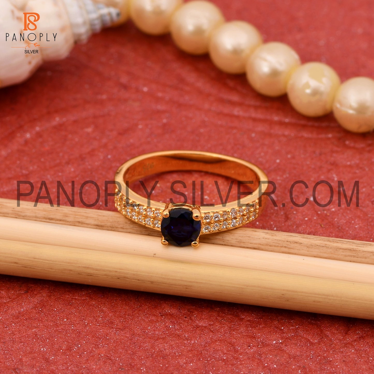 Lab Created Sapphire, CZ 0.5 Micron Gold Plated Wedding Rings