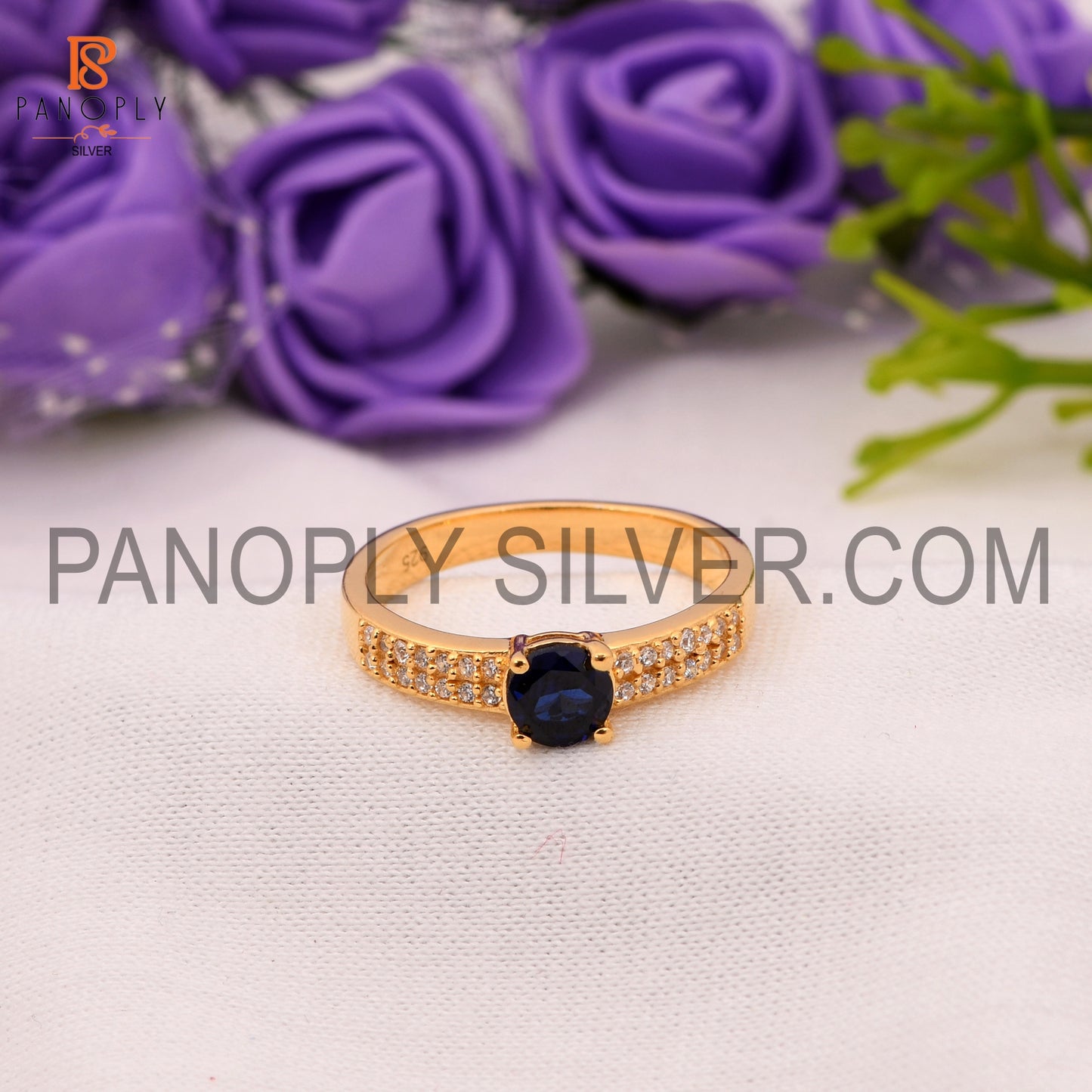 Lab Created Sapphire, CZ 0.5 Micron Gold Plated Wedding Rings