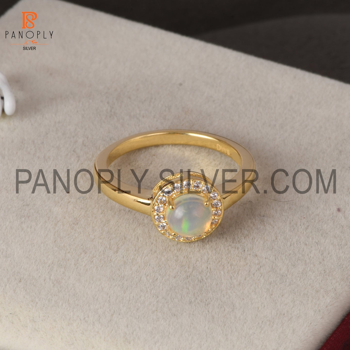 Gorgeous Silver White 18K Gold Plating Opal & Cz Round Ring