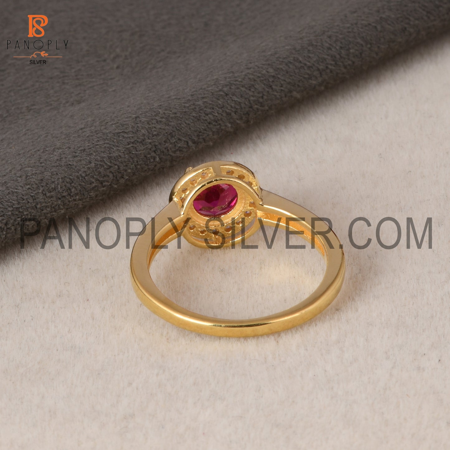 925 Sterling Silver 18K Gold Plated Round Ruby CZ Ring