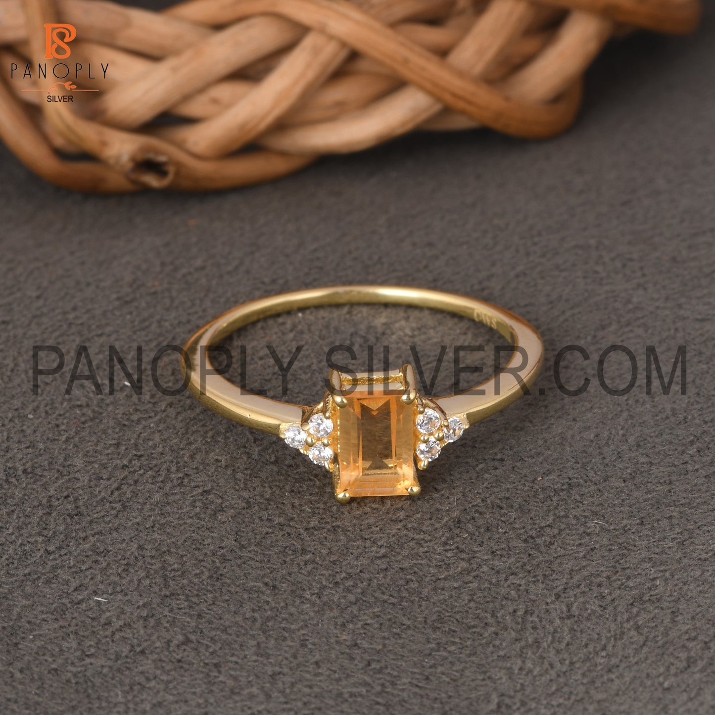 Elegant Silver Rose 18K Citrine Cubic Zirconia Ring