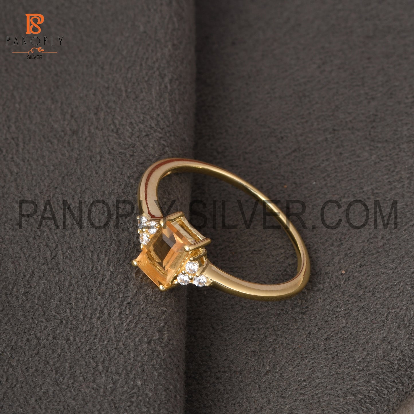 Elegant Silver Rose 18K Citrine Cubic Zirconia Ring