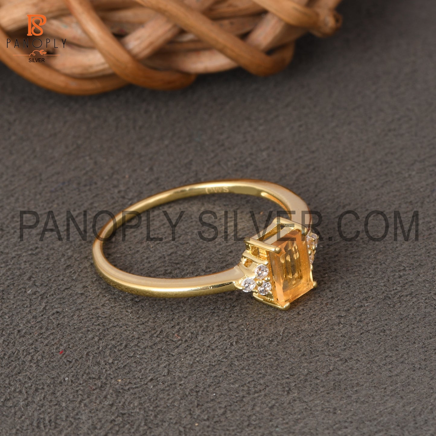 Elegant Silver Rose 18K Citrine Cubic Zirconia Ring
