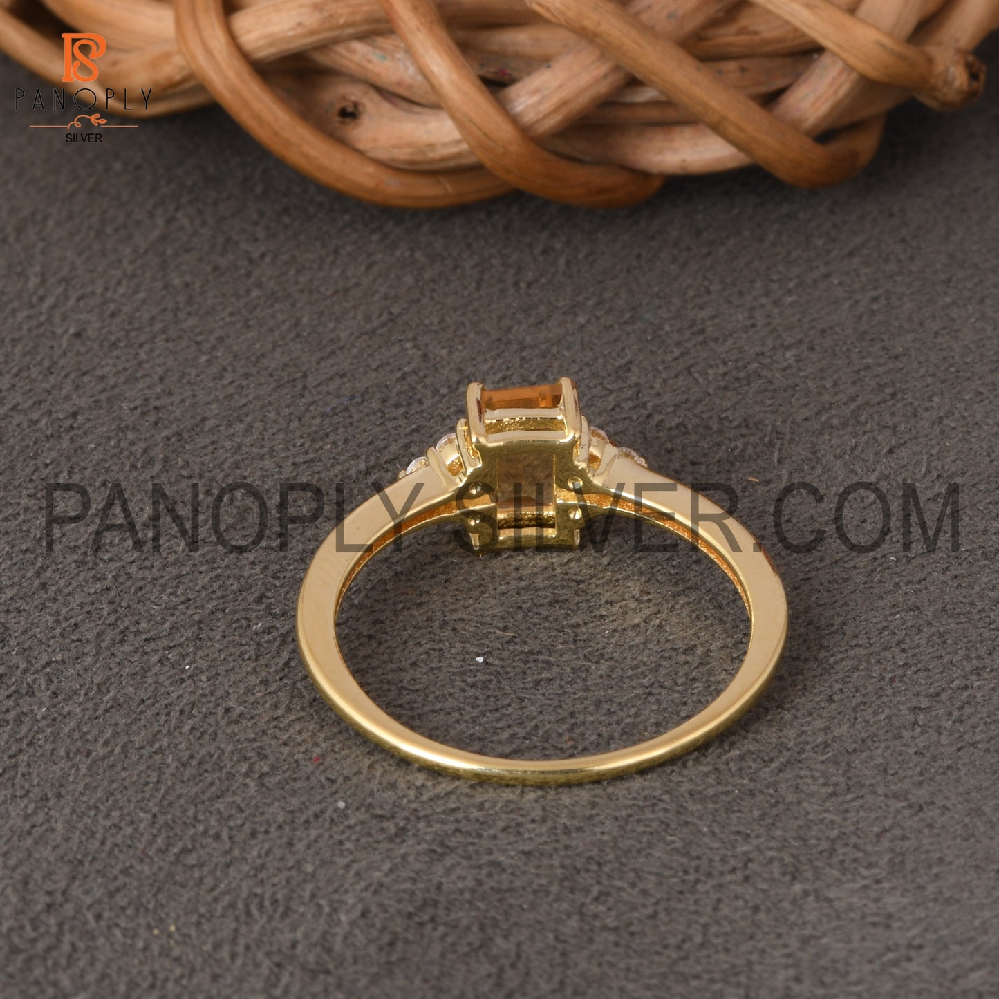 Elegant Silver Rose 18K Citrine Cubic Zirconia Ring