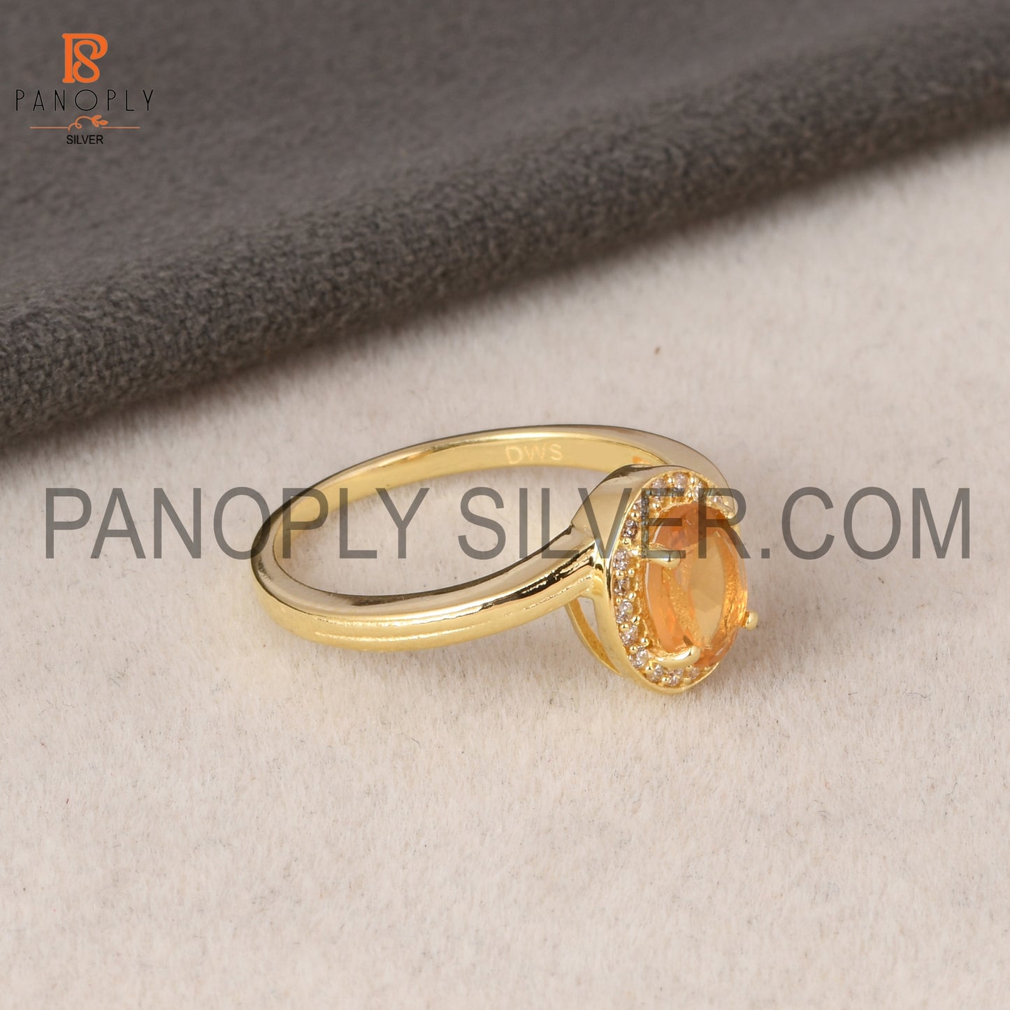 Wave Band Citrine November Birthstone Gold Plated Ring