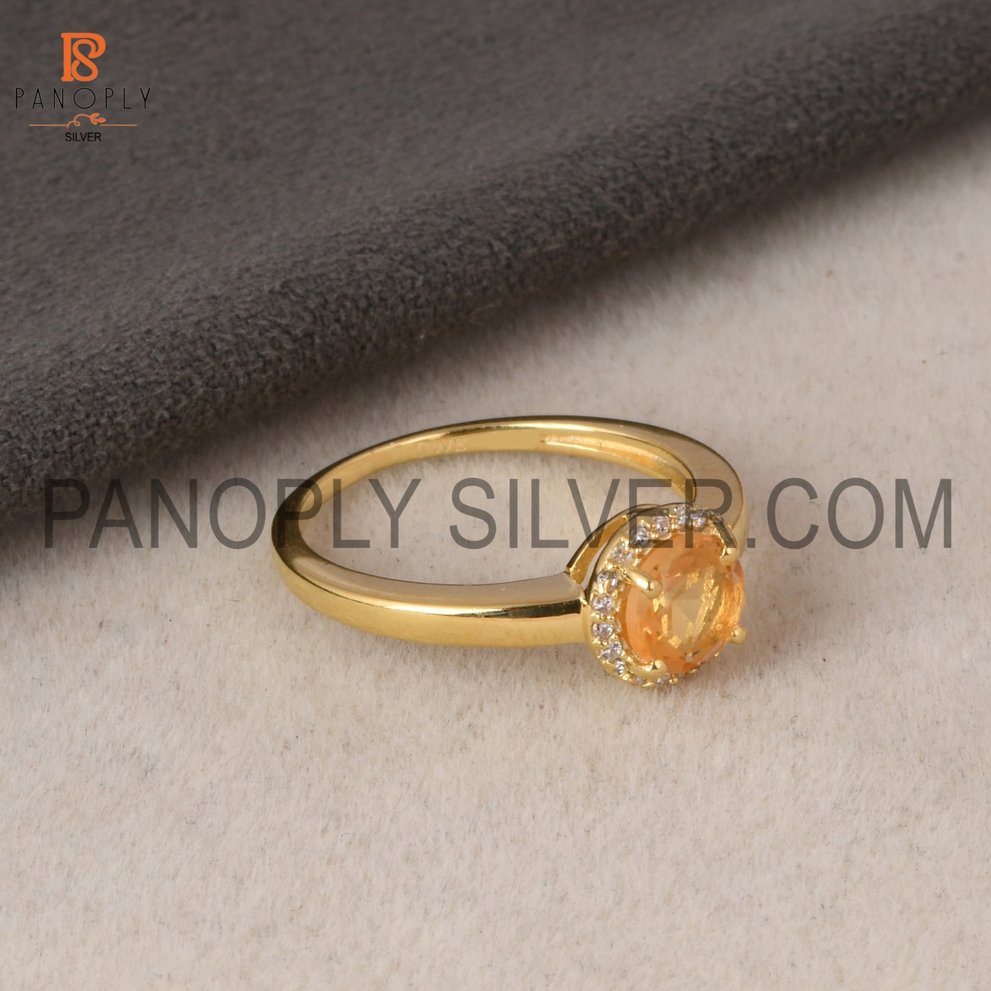 6mm Round Natural Citrine 18k Gold Plated Engagement Ring