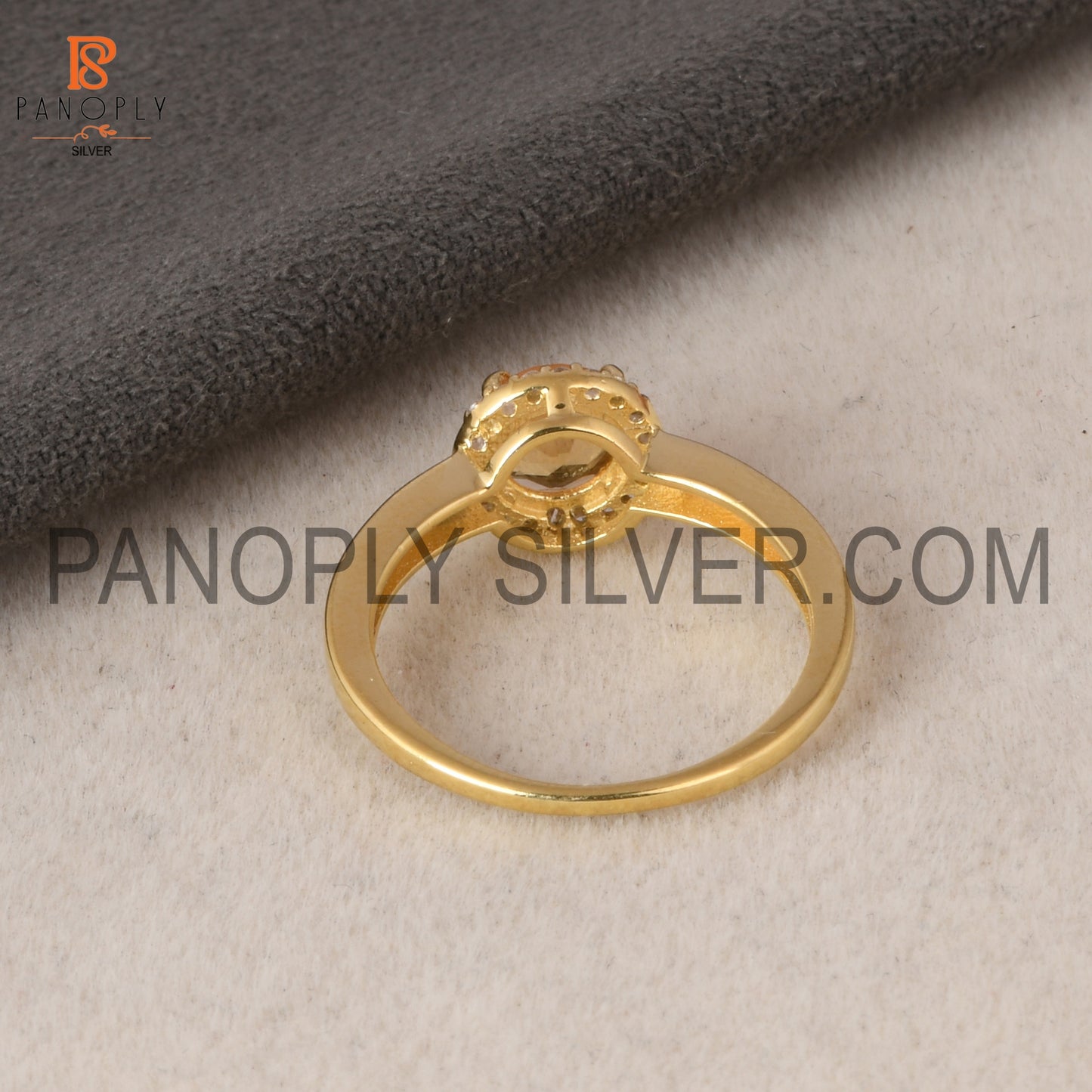 6mm Round Natural Citrine 18k Gold Plated Engagement Ring