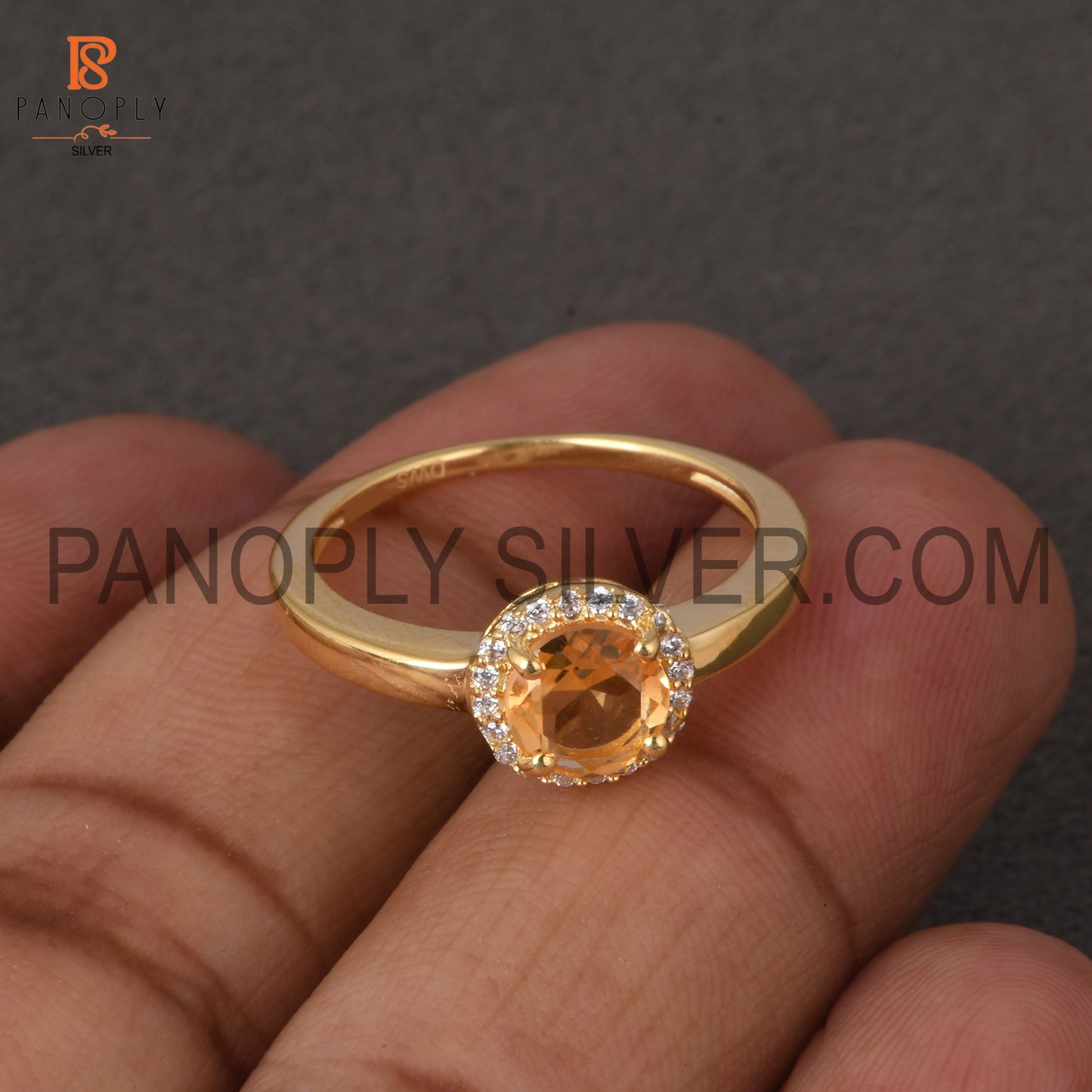 6mm Round Natural Citrine 18k Gold Plated Engagement Ring