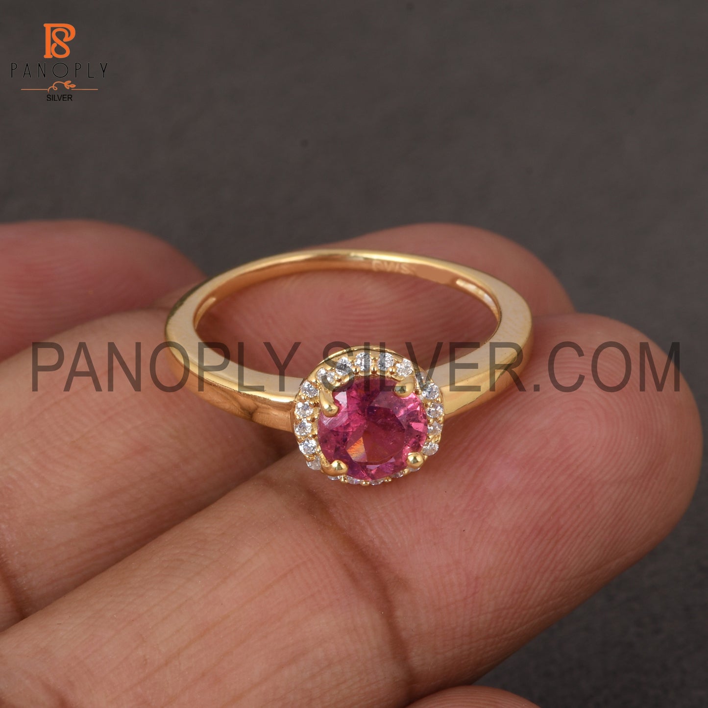 Gemstone Pink Tourmaline 18k Gold Plated Engagement Ring