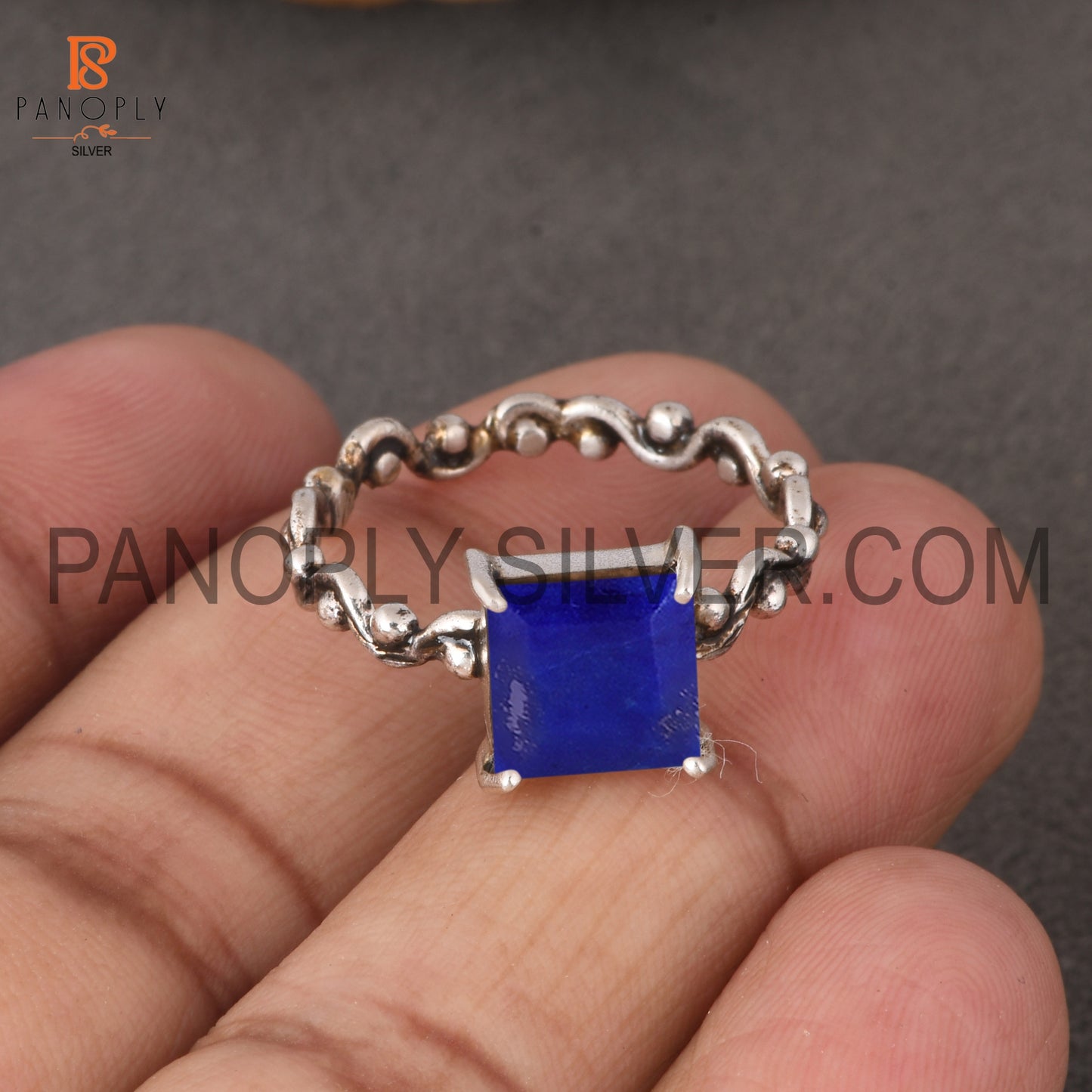 Dec. Birthstone Lapis 925 Quality Prong Set Filigree Band Rings