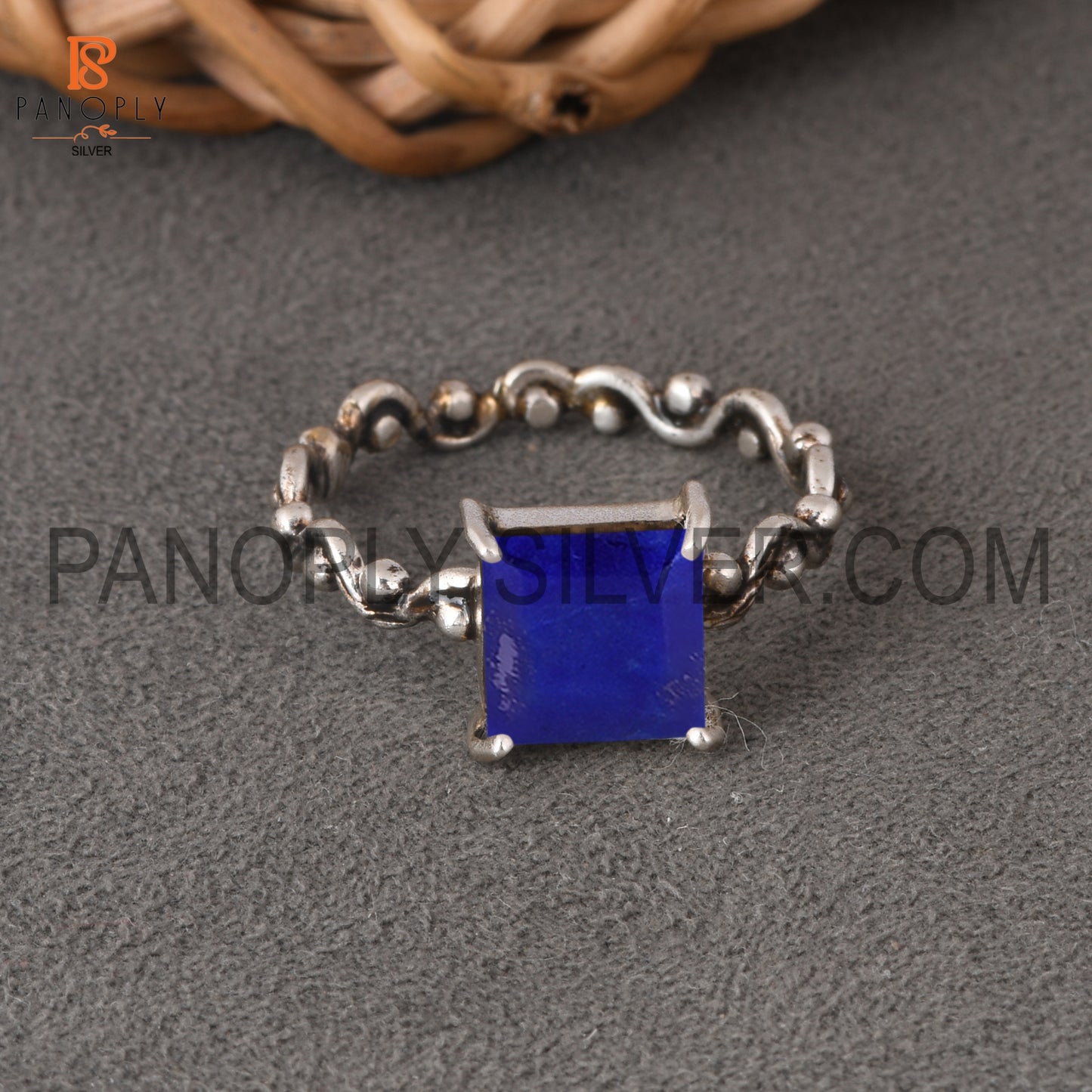 Dec. Birthstone Lapis 925 Quality Prong Set Filigree Band Rings