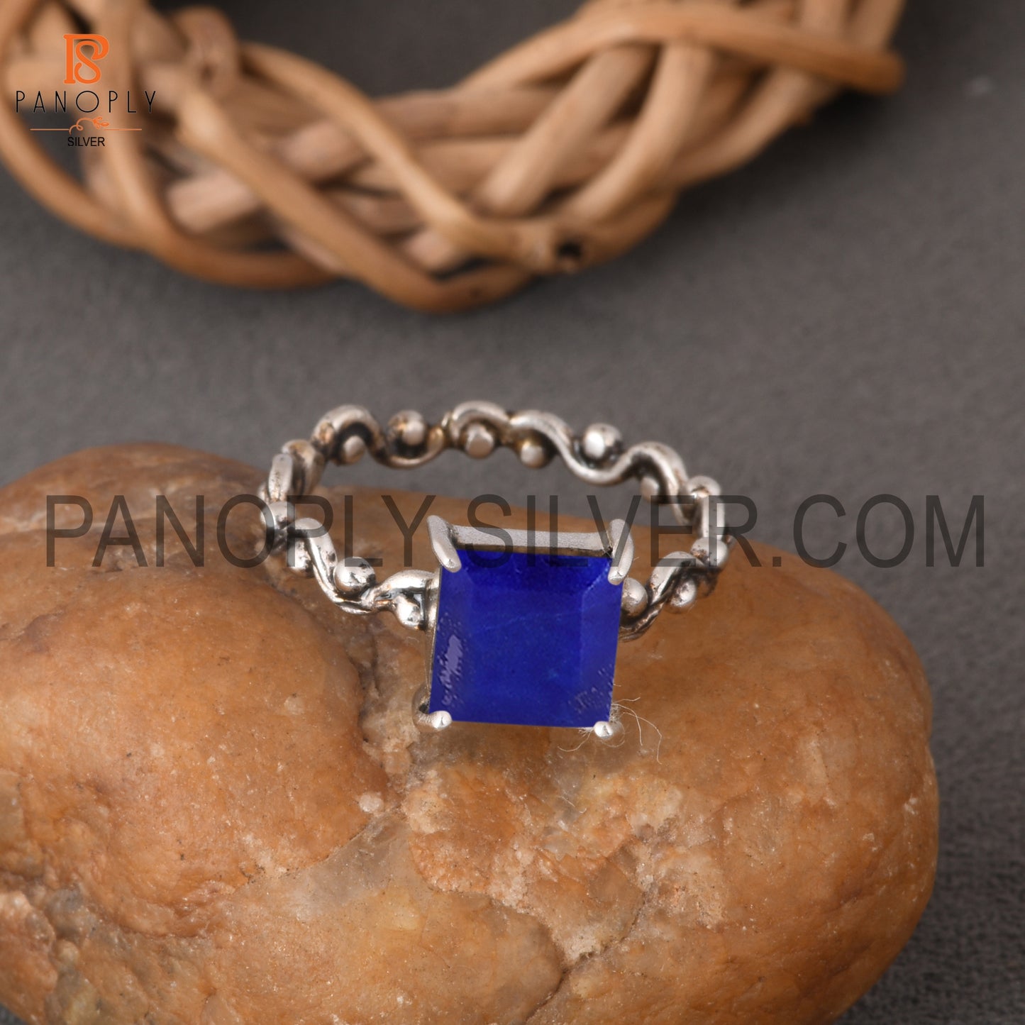 Dec. Birthstone Lapis 925 Quality Prong Set Filigree Band Rings