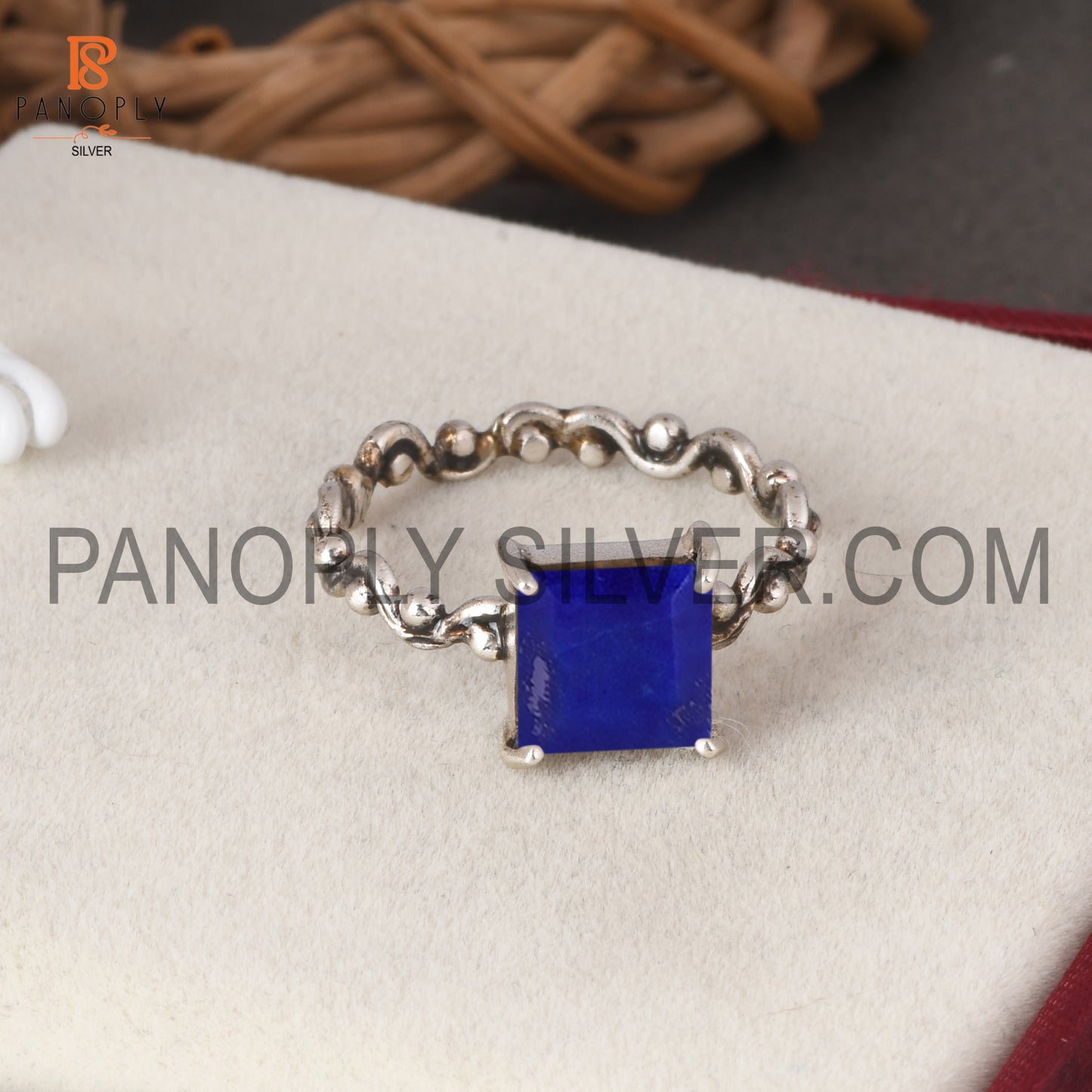 Dec. Birthstone Lapis 925 Quality Prong Set Filigree Band Rings