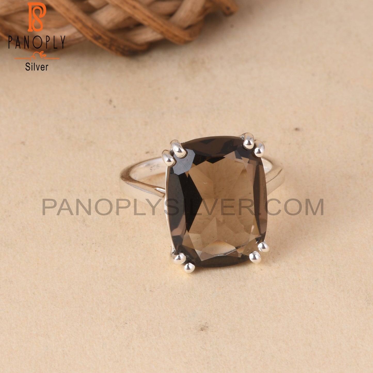 Cushion Shape Smoky S 925 Silver Rings