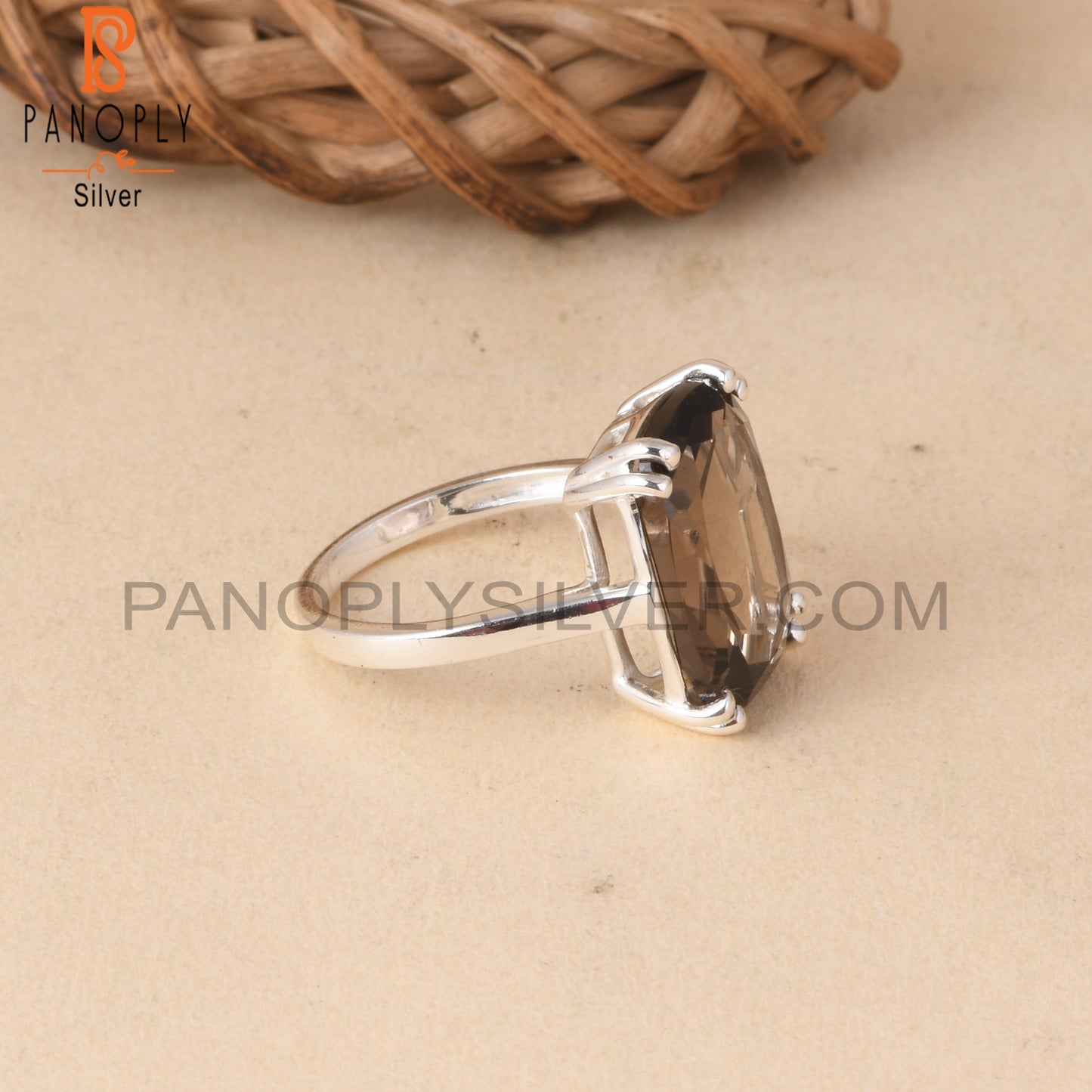 Cushion Shape Smoky S 925 Silver Rings
