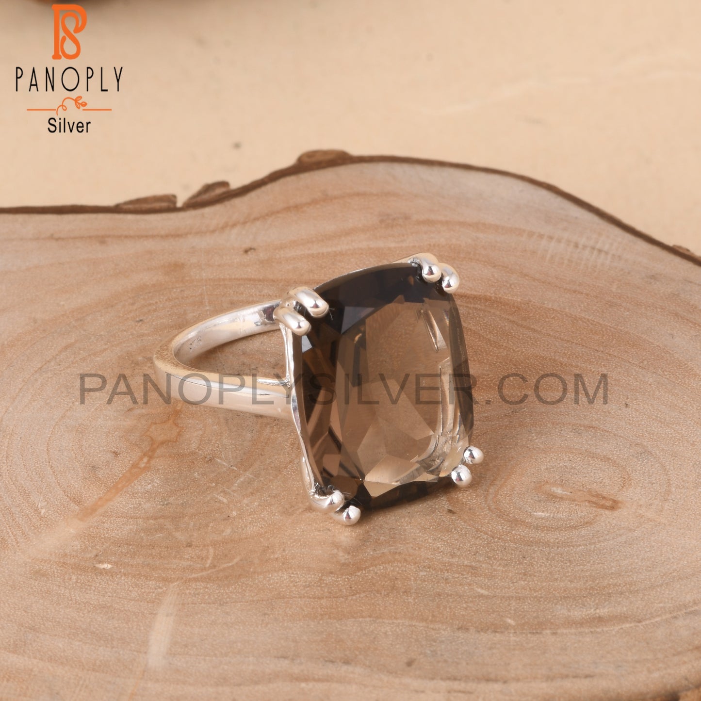 Cushion Shape Smoky S 925 Silver Rings