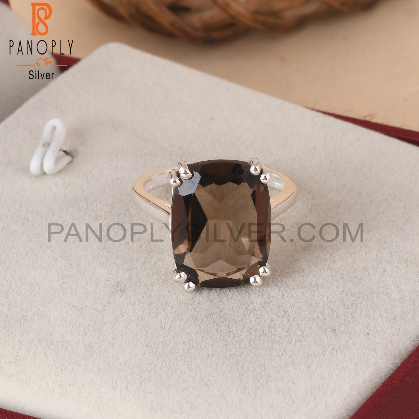 Cushion Shape Smoky S 925 Silver Rings