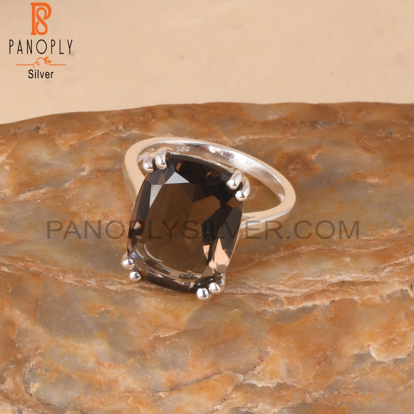 Cushion Shape Smoky S 925 Silver Rings