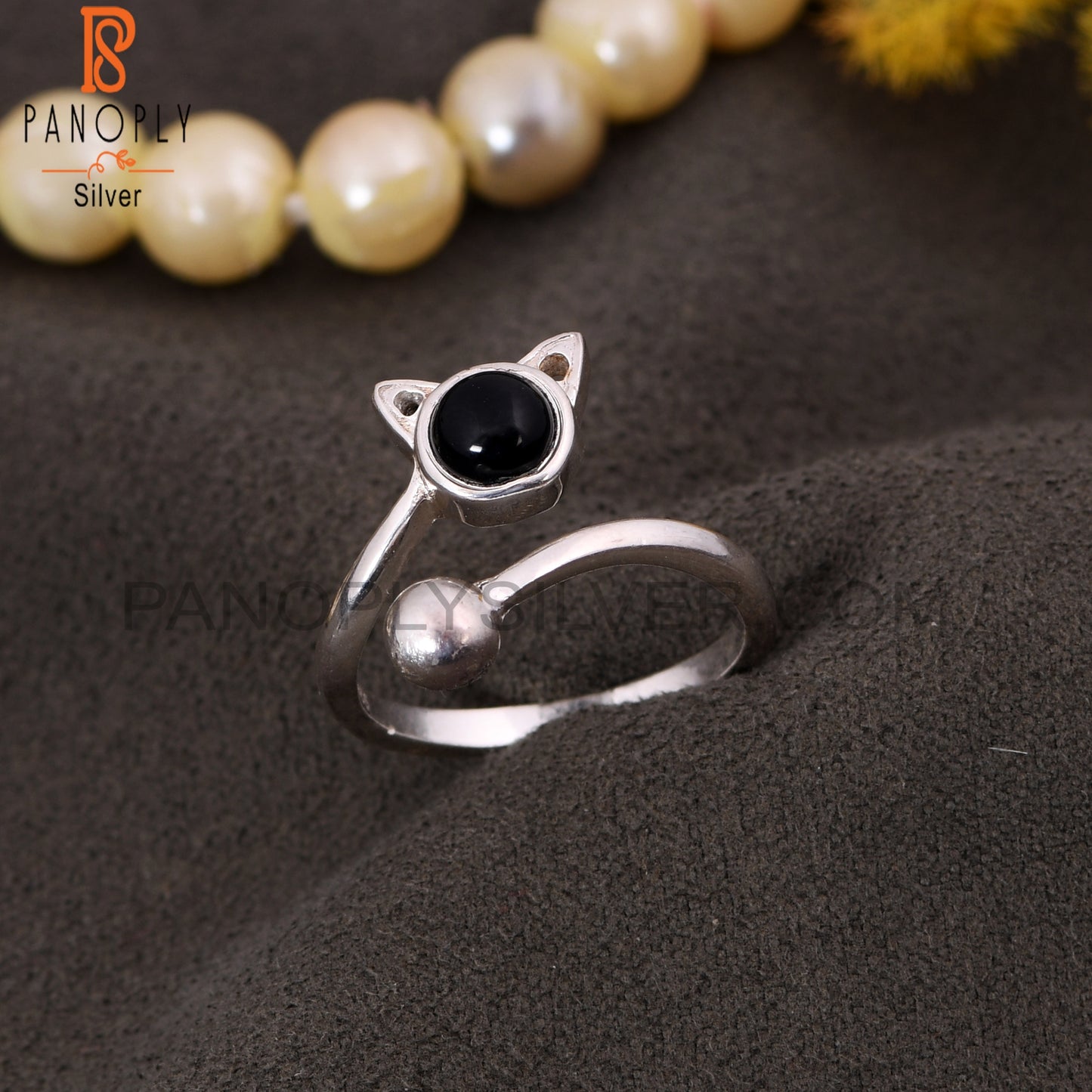 Cat Shaped Stone Black Onyx Cute Animals Rings