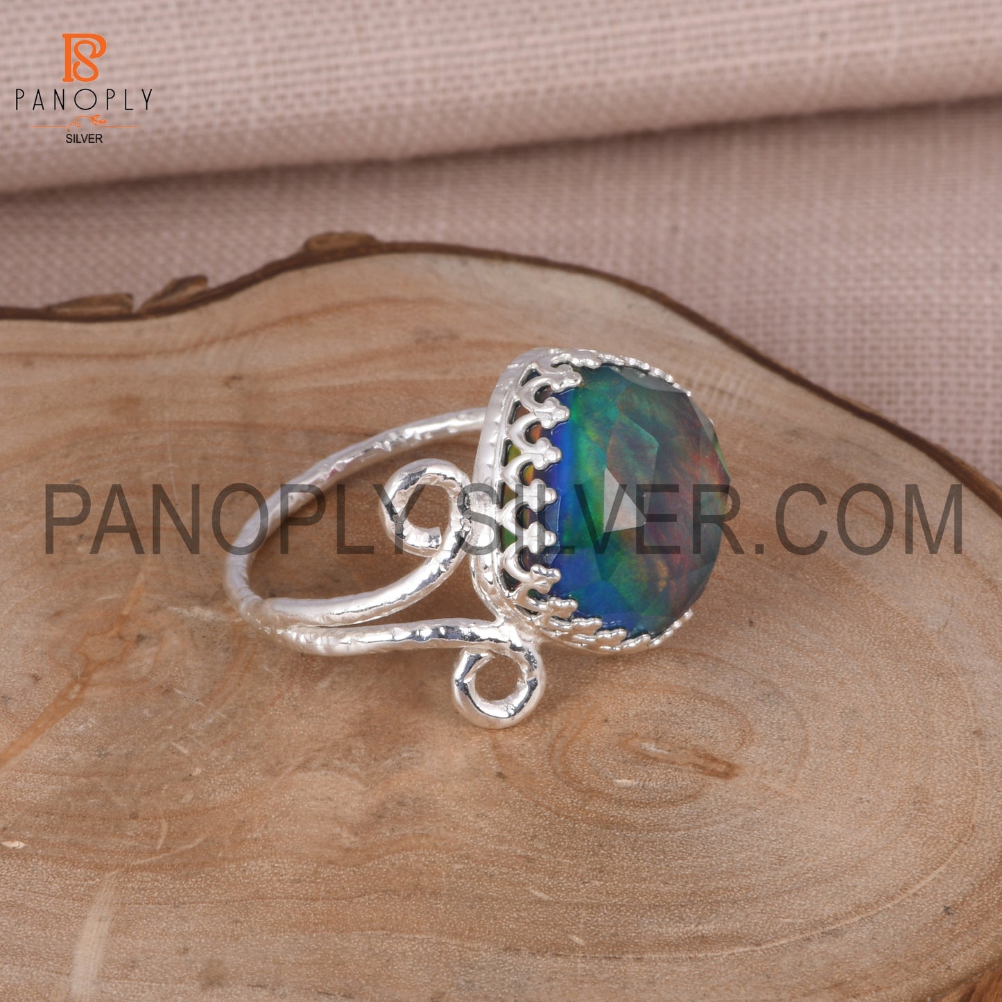 Aurora Opal Red Green 925 Quality Silver Filigree Band Rings