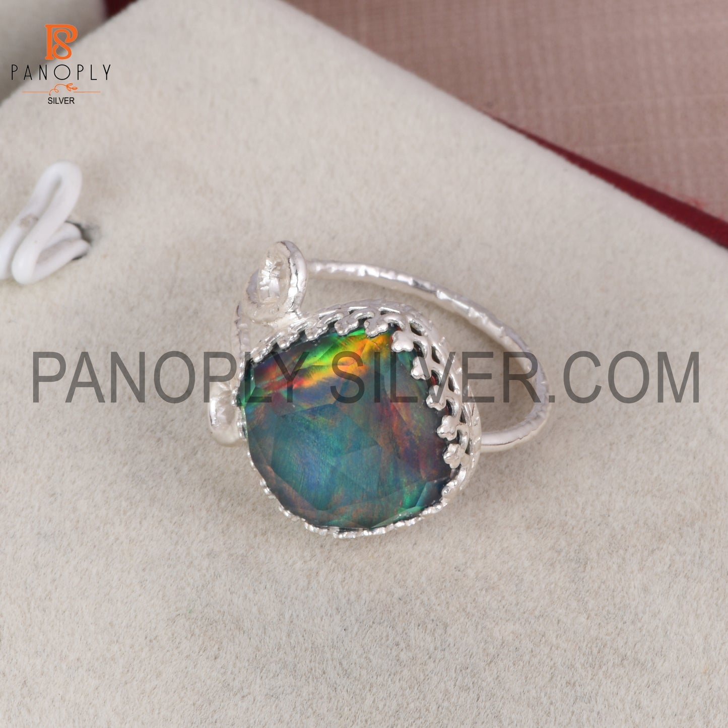 Aurora Opal Red Green 925 Quality Silver Filigree Band Rings