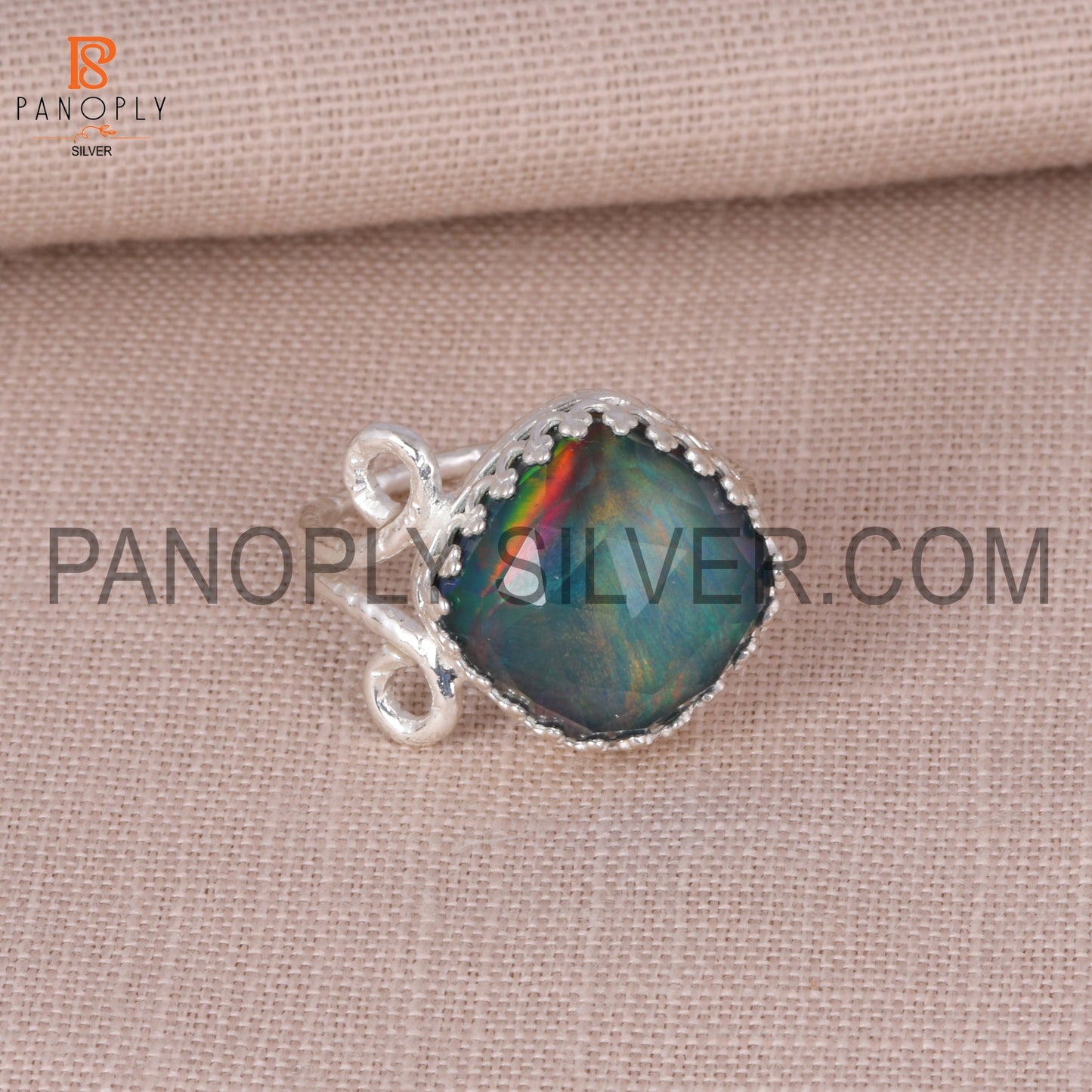 Aurora Opal Red Green 925 Quality Silver Filigree Band Rings