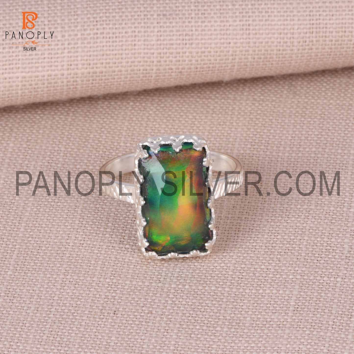 Aurora Opal Red Green Beautiful 925 Silver Ring