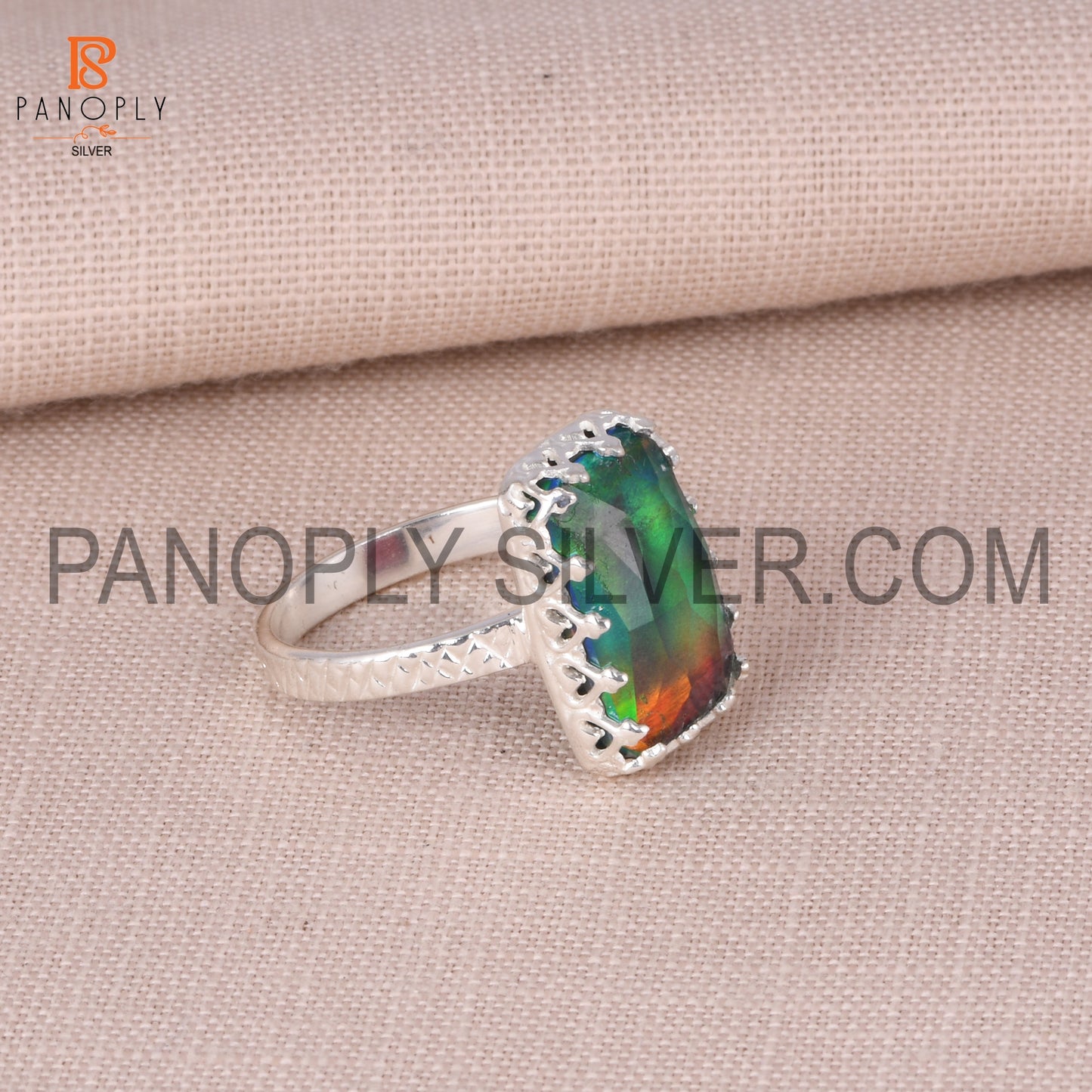 Aurora Opal Red Green Beautiful 925 Silver Ring