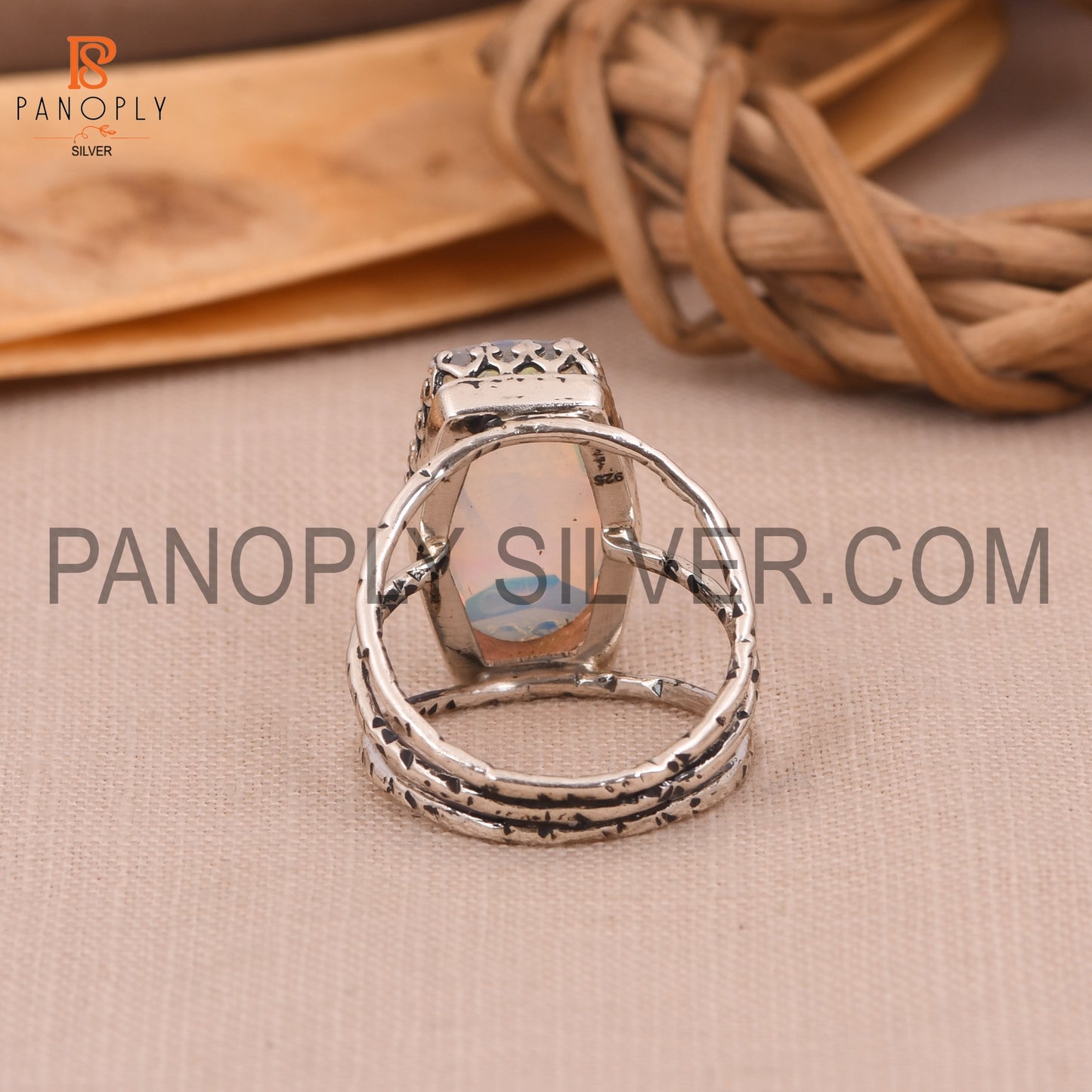 Triple Split Band 925 Silver Aurora Opal White Doublet Gem Rings