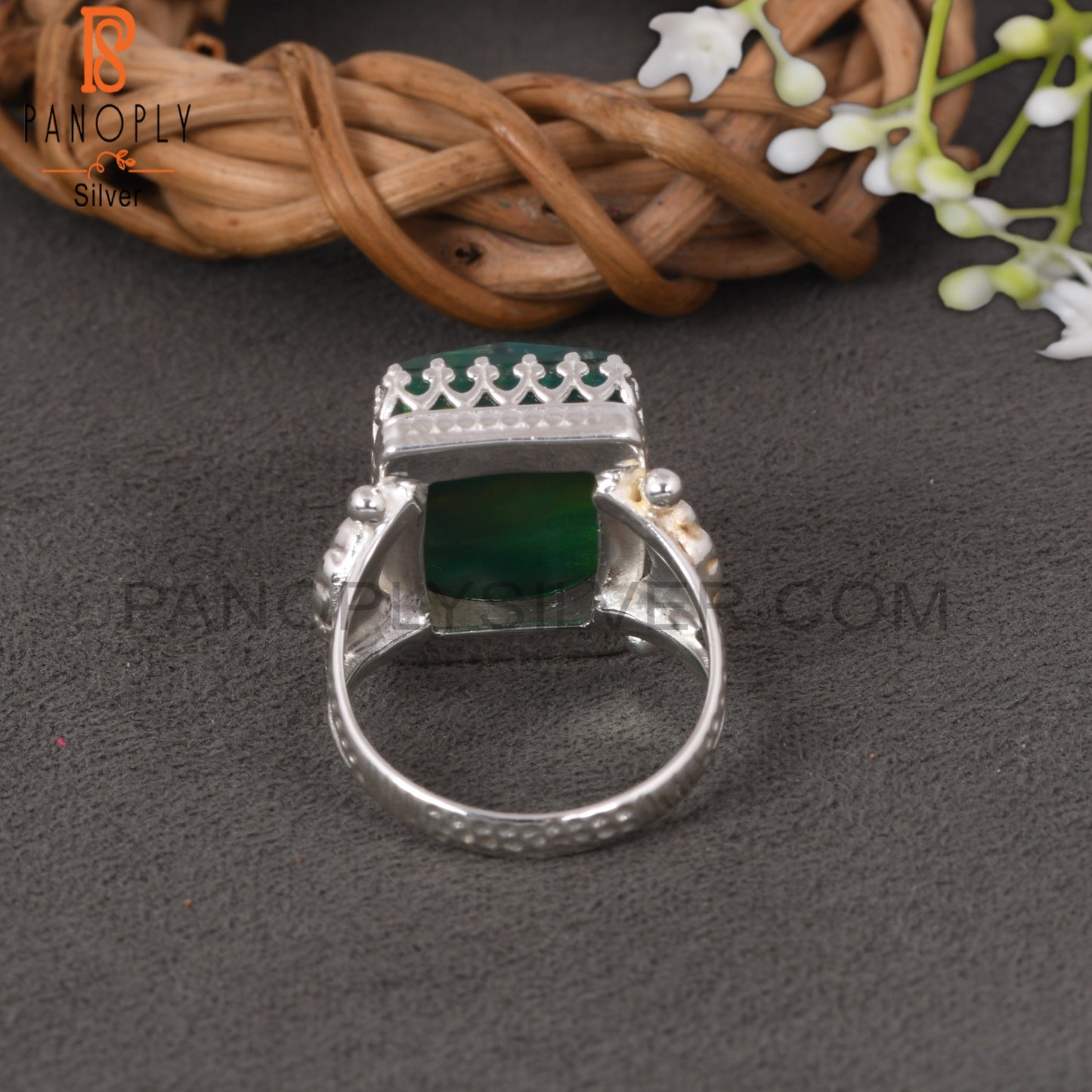 Aurora Opal Green Beguette 925 Sterling Silver Rings