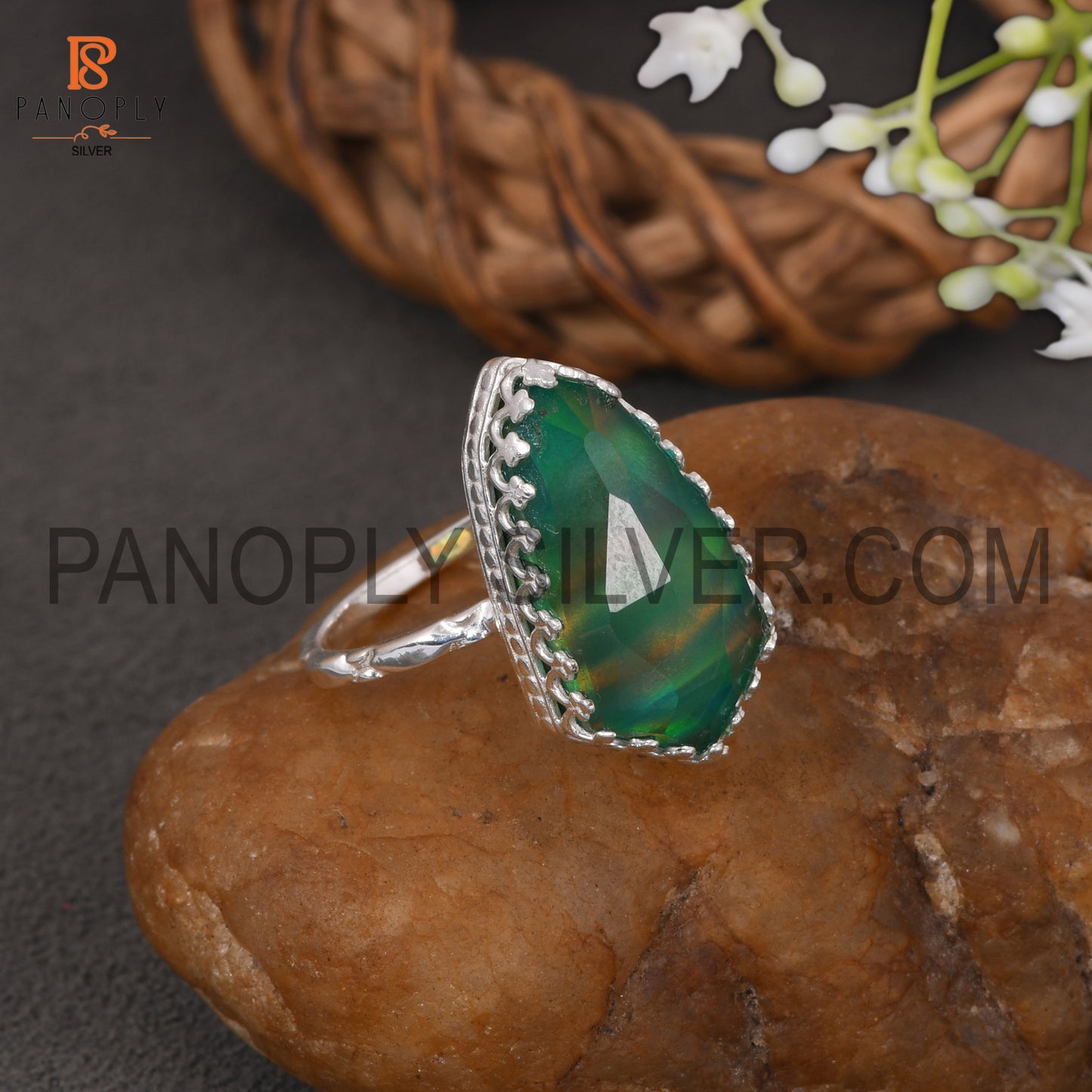 925 Silver Green Gems Jewelry For Girls Aurora Opal Ring