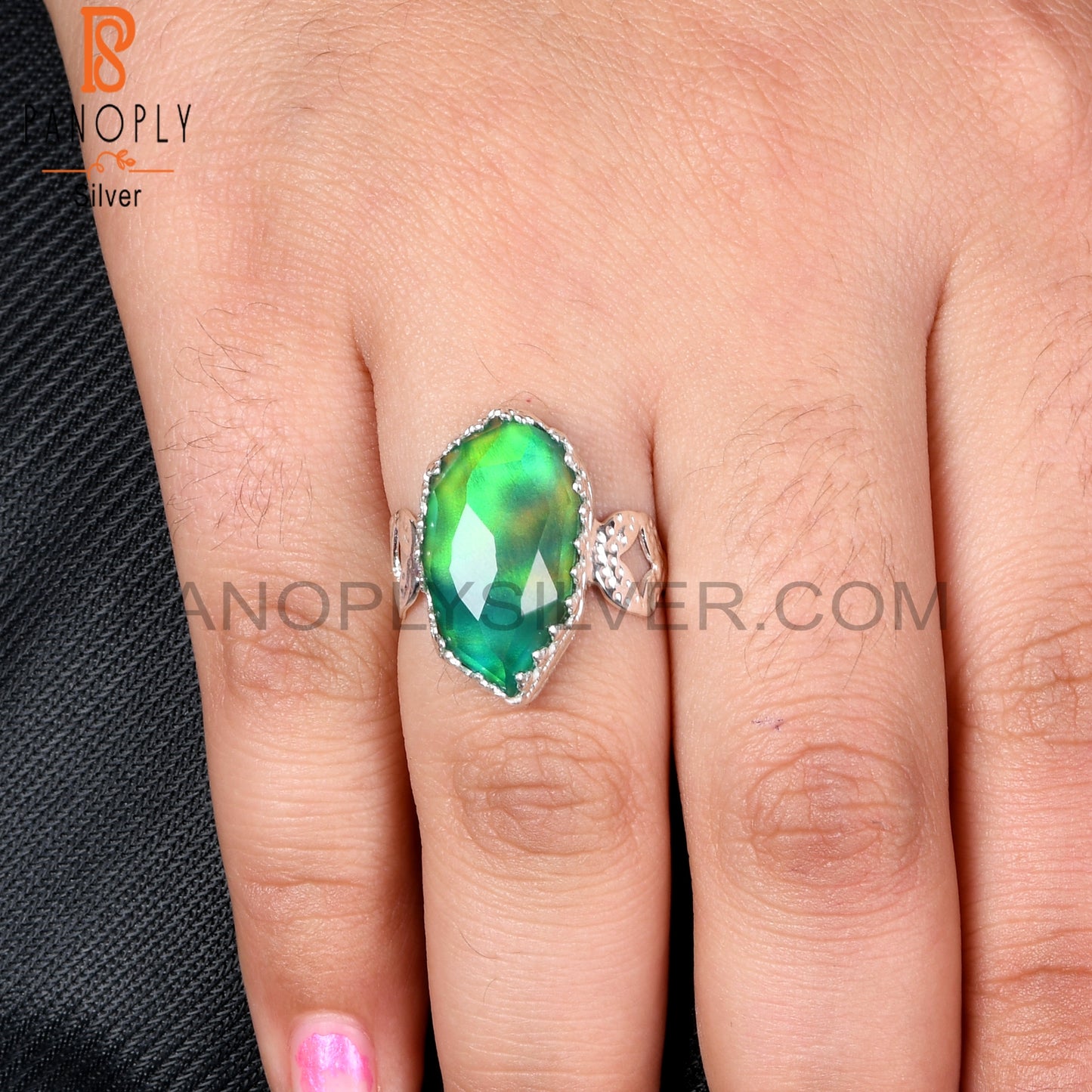 Aurora Opal Green Fancy Unique 925 Sterling Silver Rings